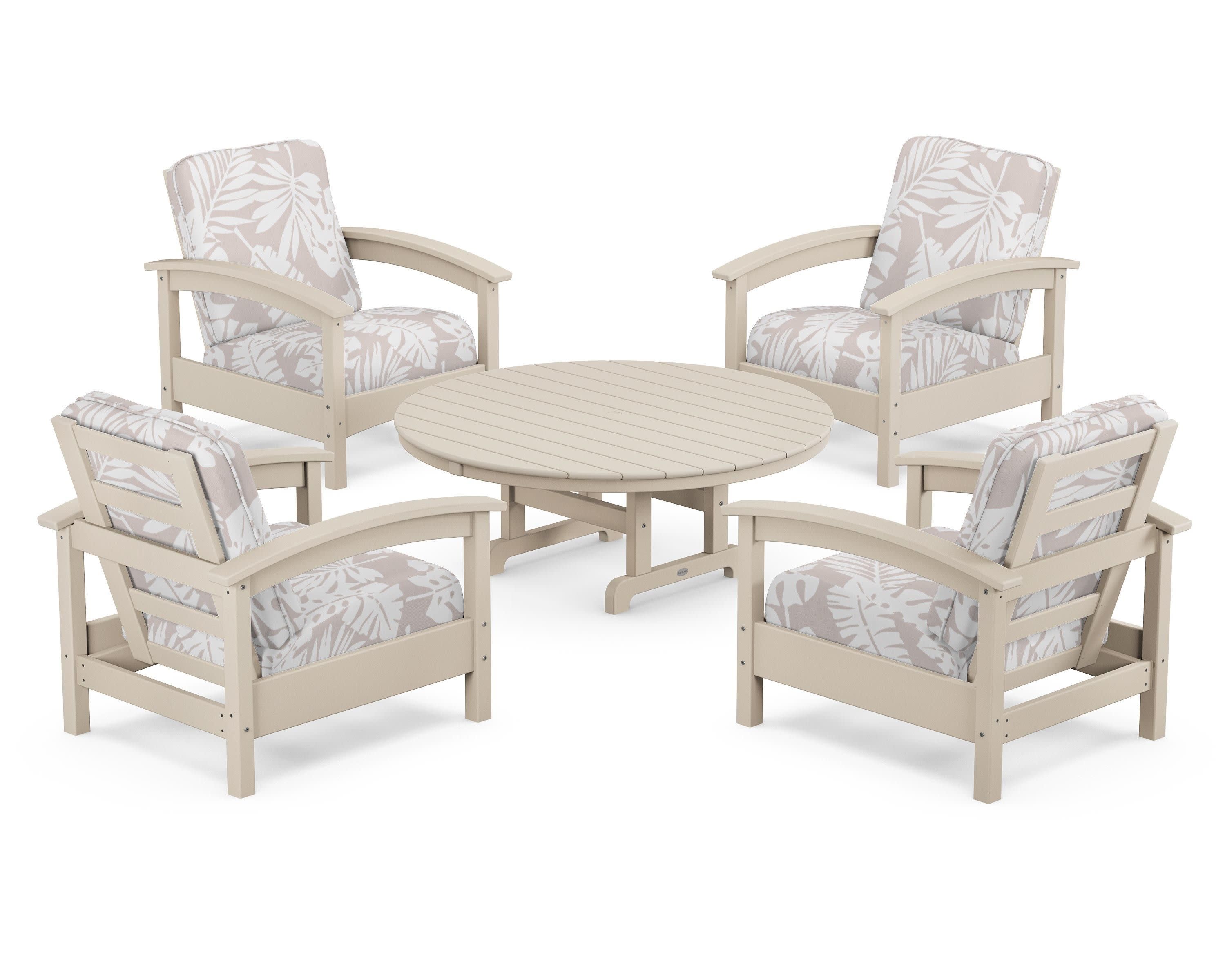 Rockport 5-Piece Deep Seating Set in Sand Castle / Leaf Dune Burlap