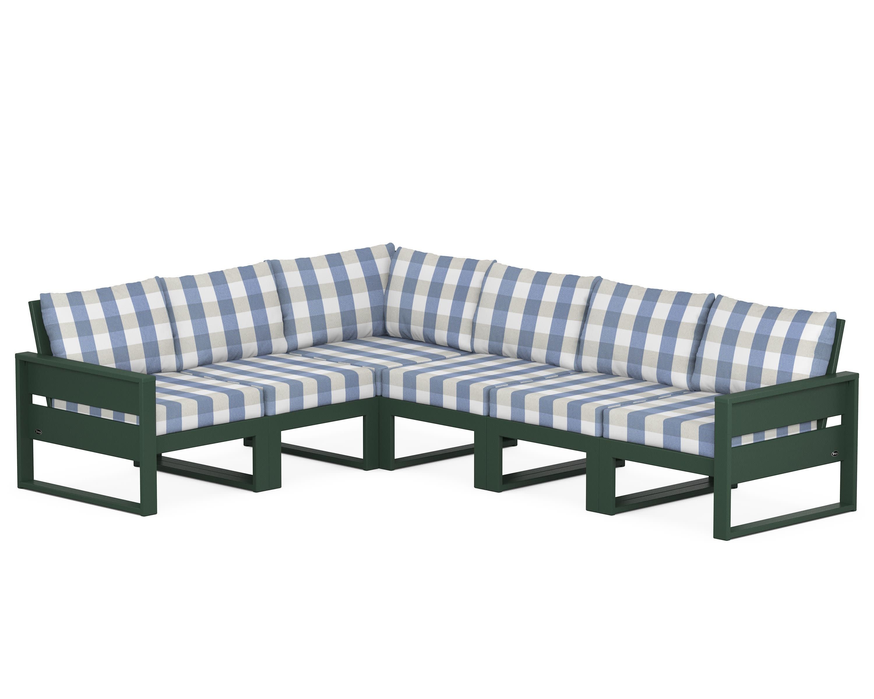 Eastport 6-Piece Sectional in Rainforest Canopy / Buffalo Plaid Sky Blue