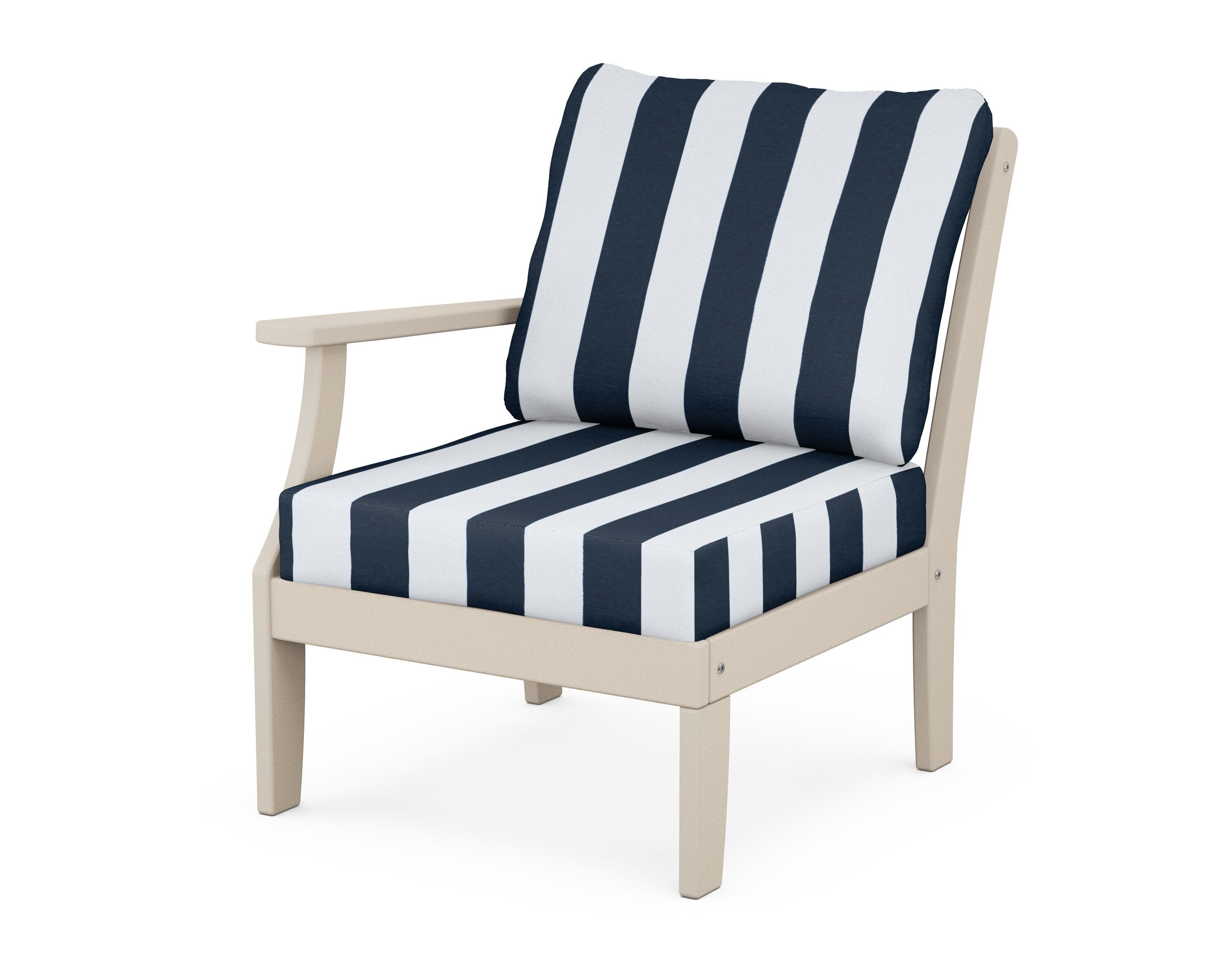 Yacht Club Modular Left Arm Chair in Sand Castle / Cabana Stripe Marine Indigo