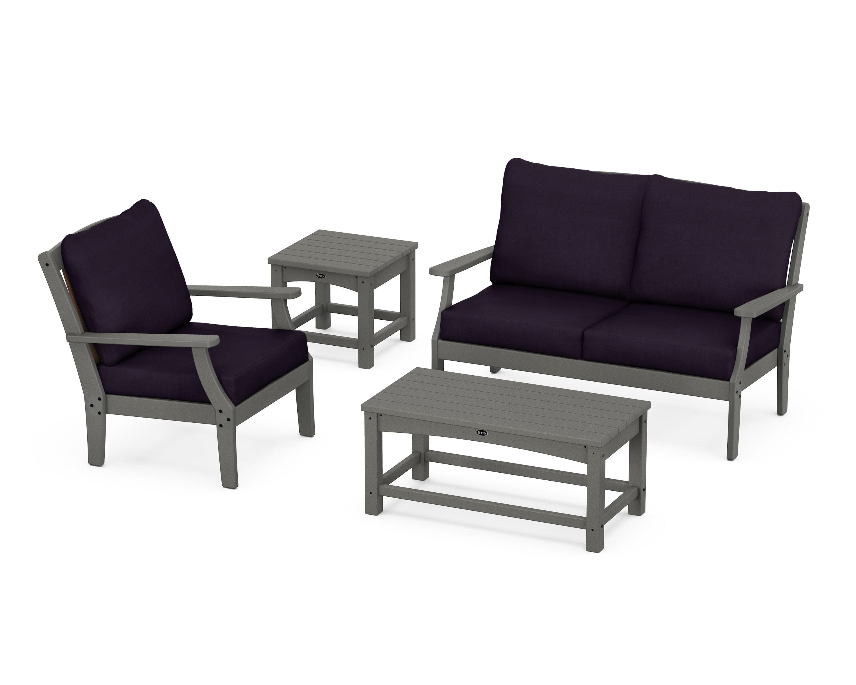 Yacht Club 4-Piece Deep Seating Set in Stepping Stone / Navy Linen