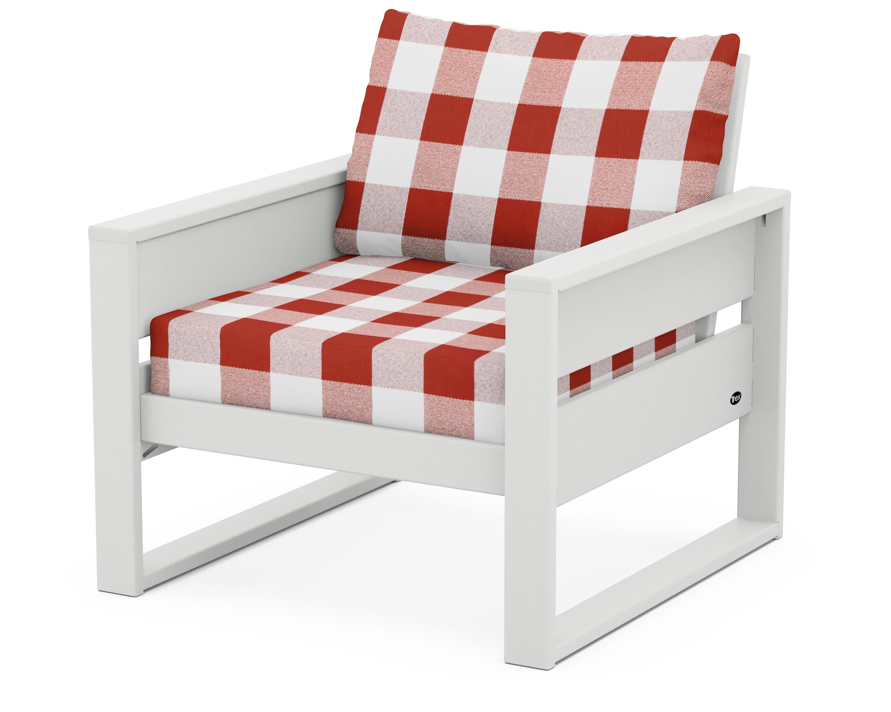 Eastport Club Chair in Classic White / Buffalo Plaid Crimson