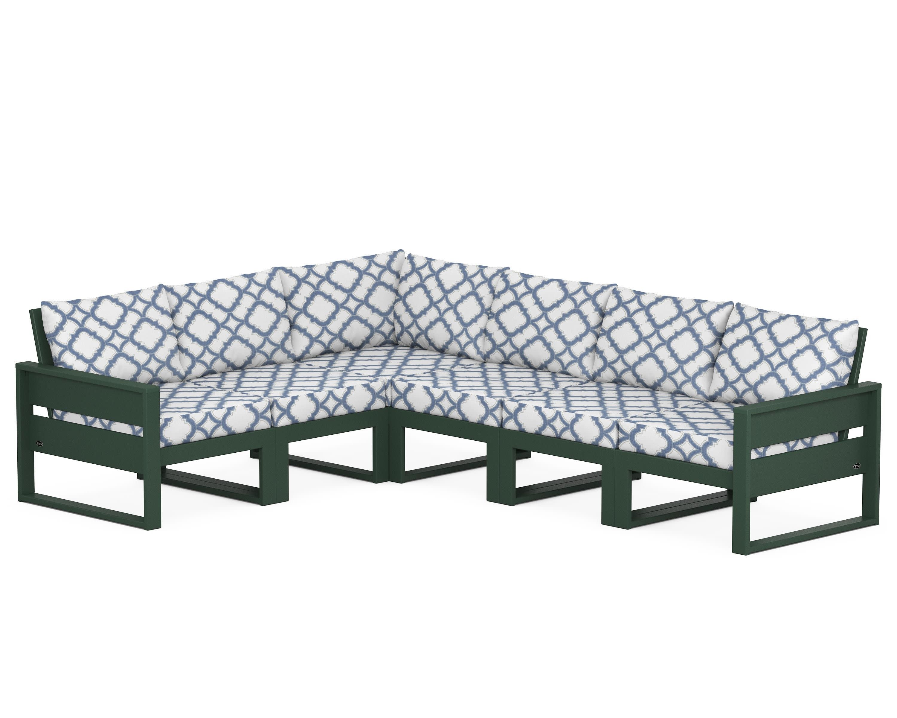 Eastport 6-Piece Sectional in Rainforest Canopy / Trellis Sky Blue