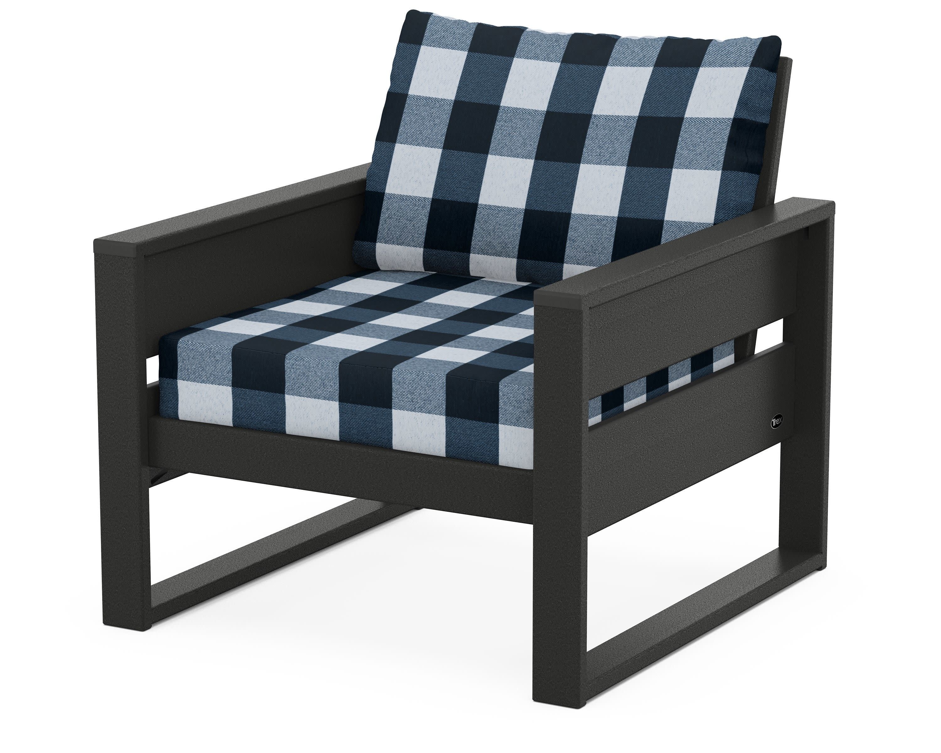 Eastport Club Chair in Charcoal Black / Buffalo Plaid Marine Indigo