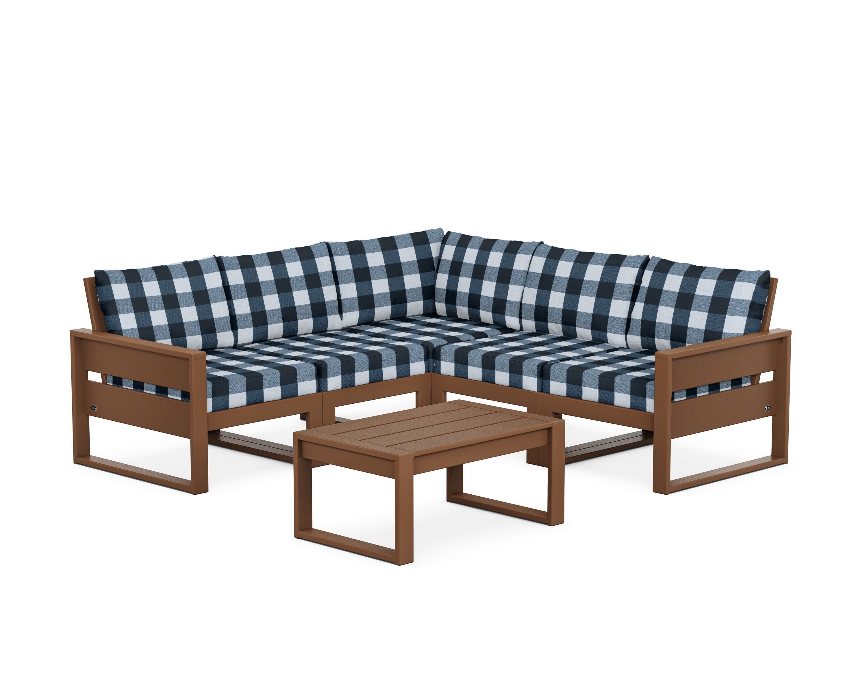 Eastport 6-Piece Deep Seating Sectional + Coffee Table Set in Tree House / Buffalo Plaid Marine Indigo