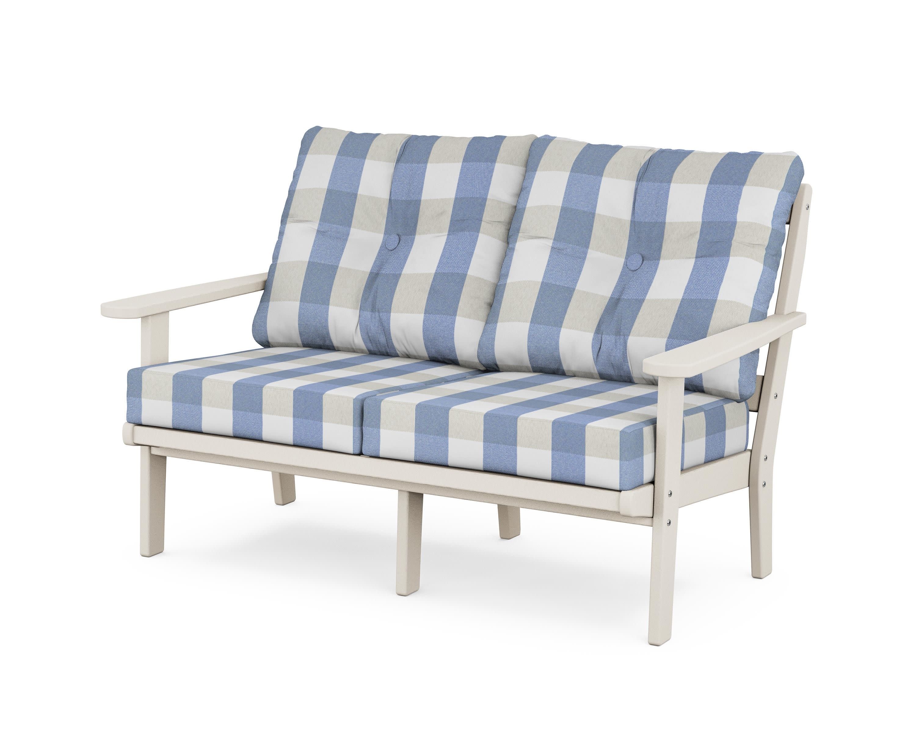 Cape Cod Deep Seating Loveseat in Sand Castle / Buffalo Plaid Sky Blue