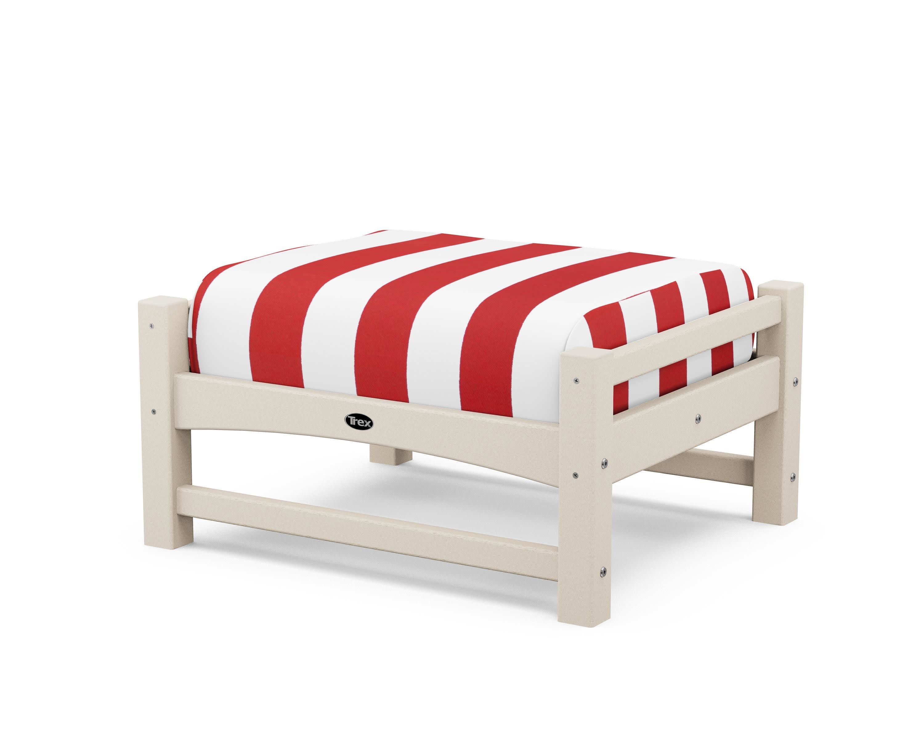 Rockport Club Ottoman in Sand Castle / Cabana Stripe Crimson