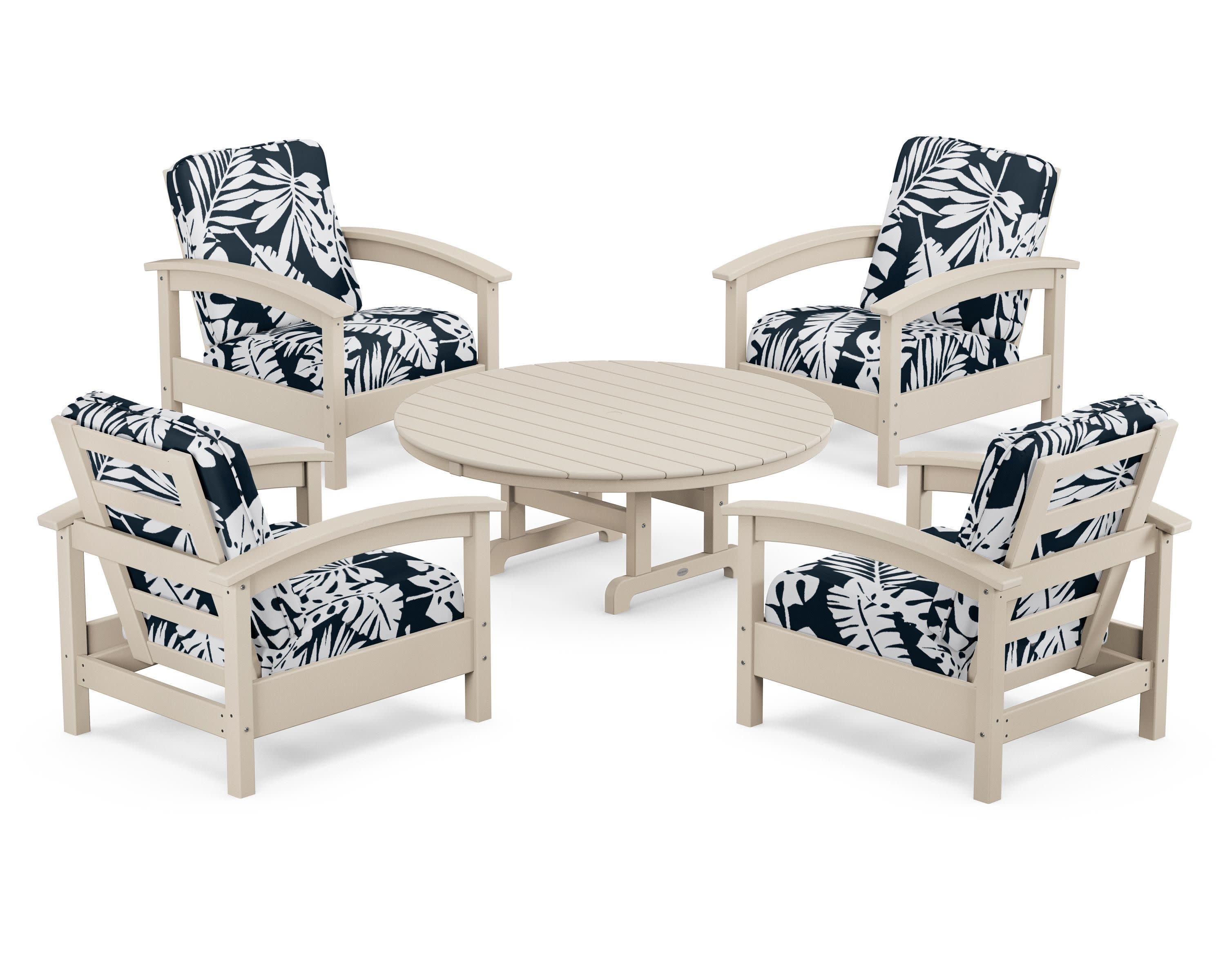Rockport 5-Piece Deep Seating Set in Sand Castle / Leaf Marine Indigo