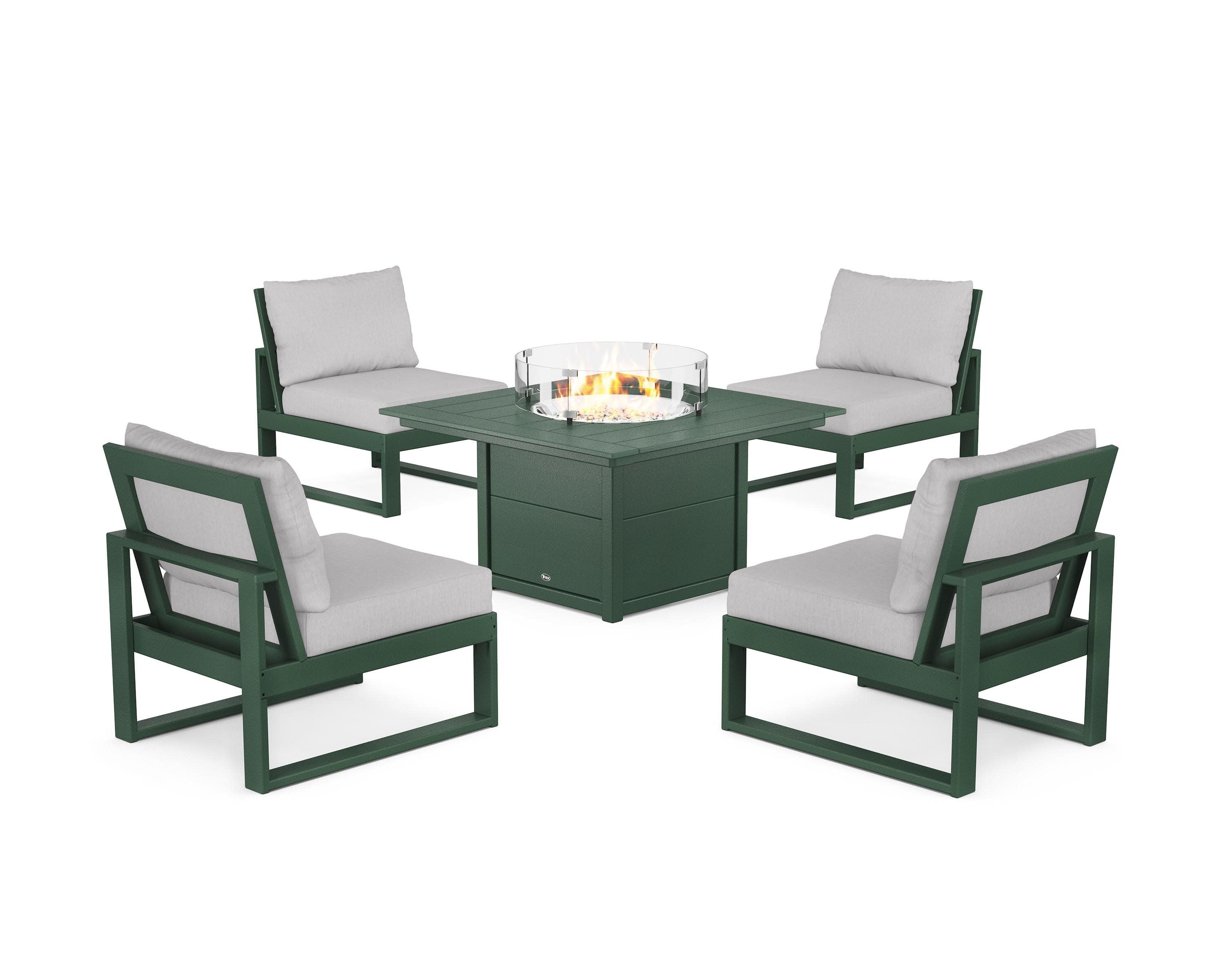 Eastport Modular 5-Piece Deep Seating Set with Square Fire Pit Table in Rainforest Canopy / Granite
