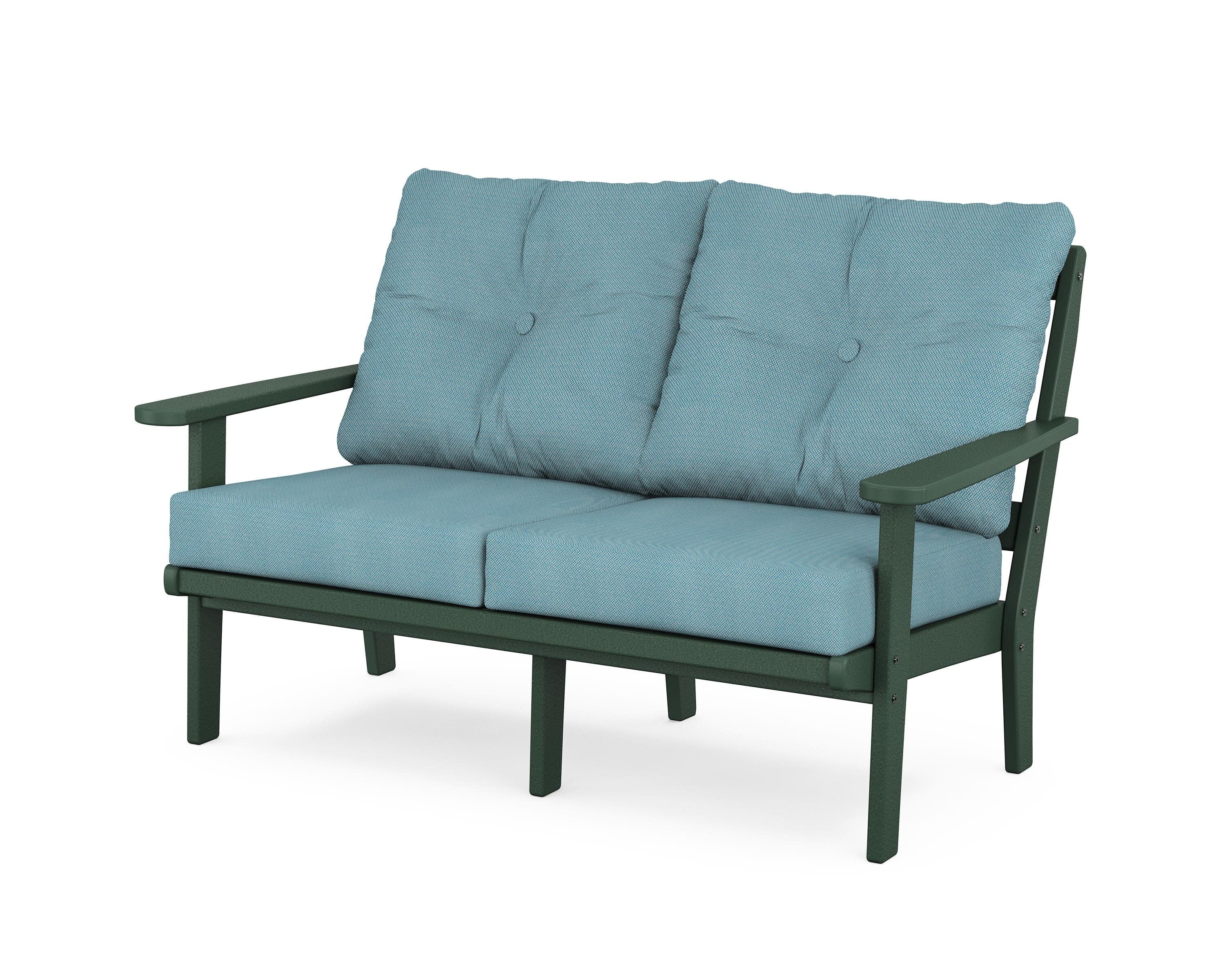 Cape Cod Deep Seating Loveseat in Rainforest Canopy / Lattice Sky Blue