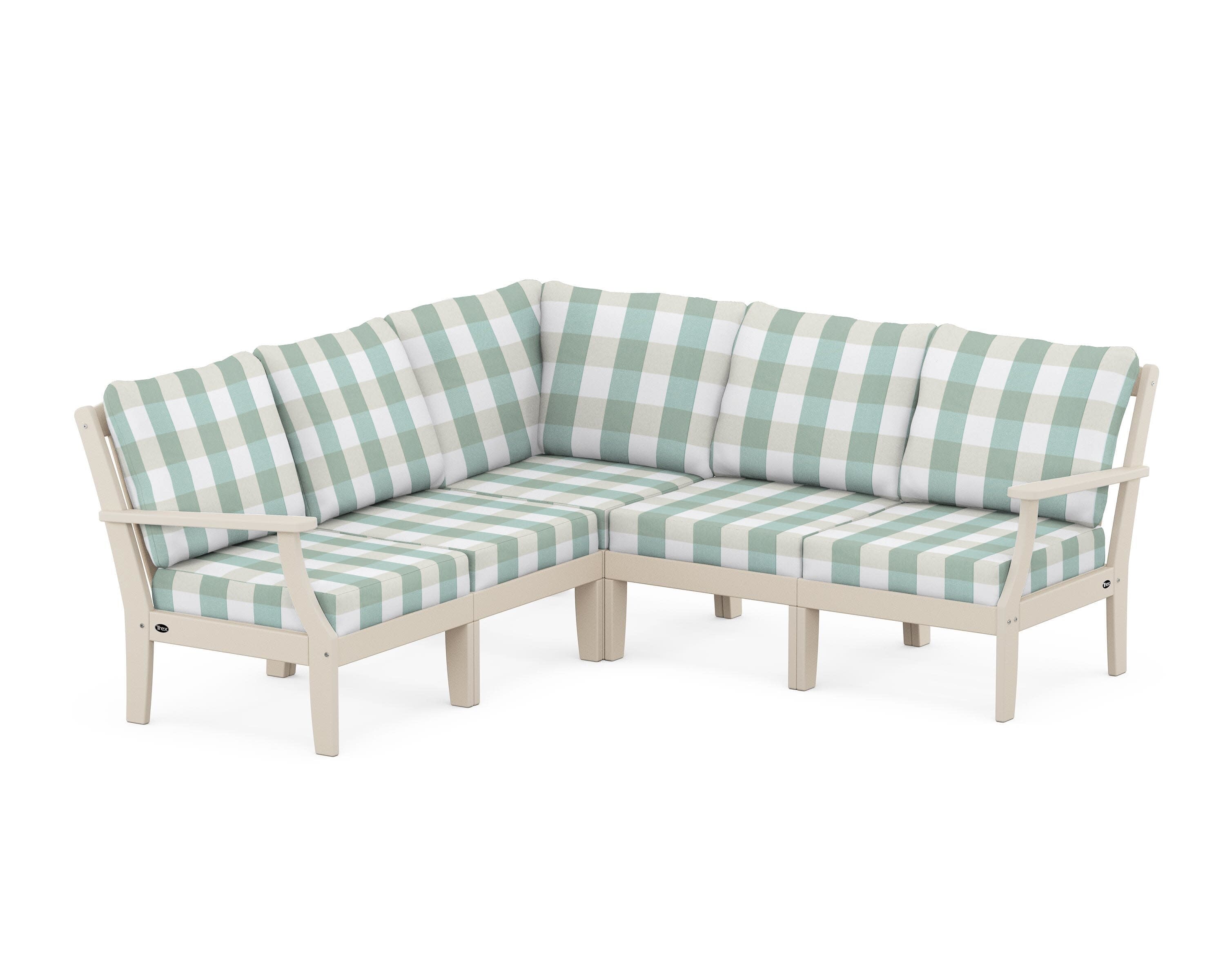 Yacht Club Modular 5-Piece Deep Seating Set in Sand Castle / Buffalo Plaid Glacier Spa
