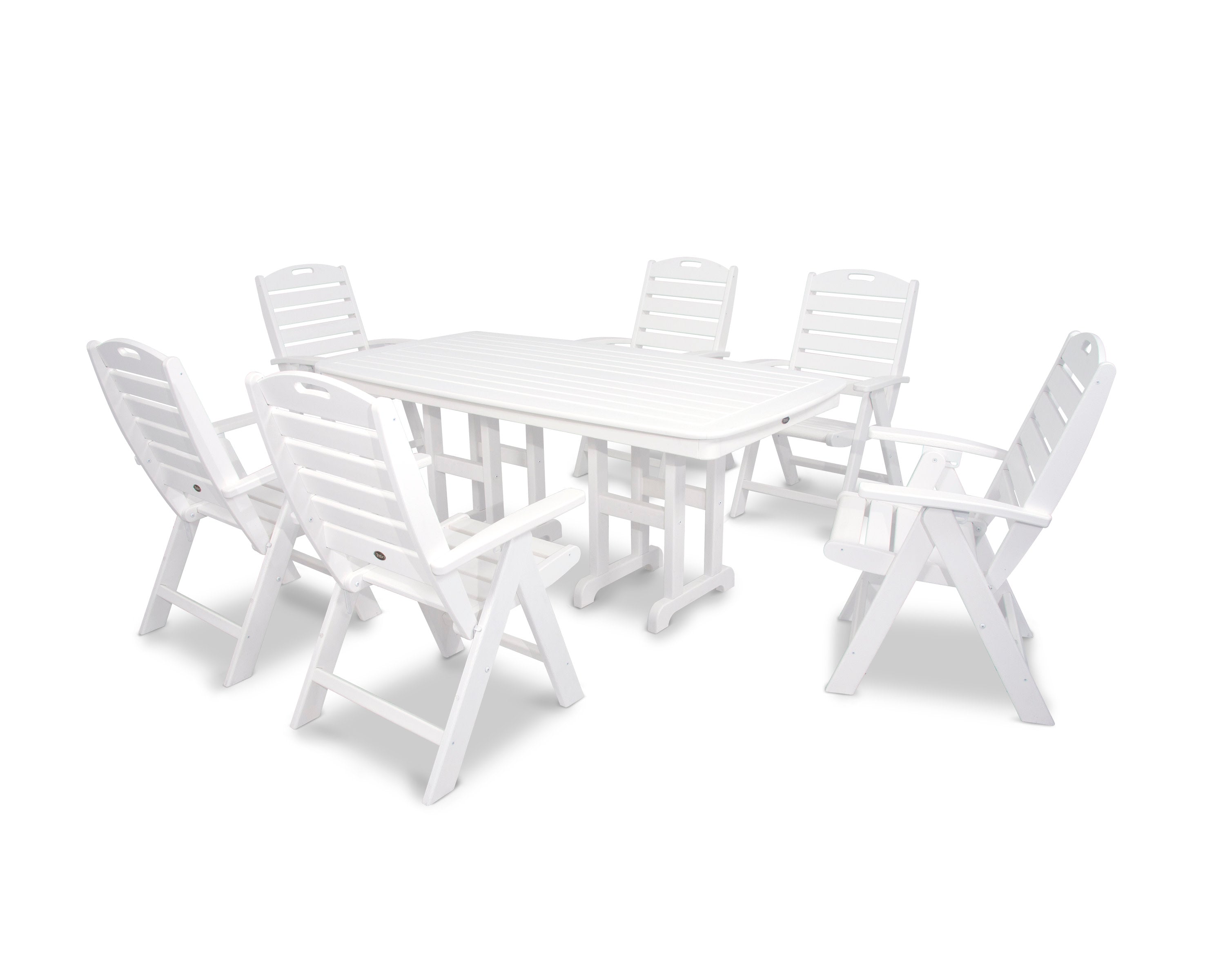 Yacht Club Highback 7-Piece Dining Set in Classic White