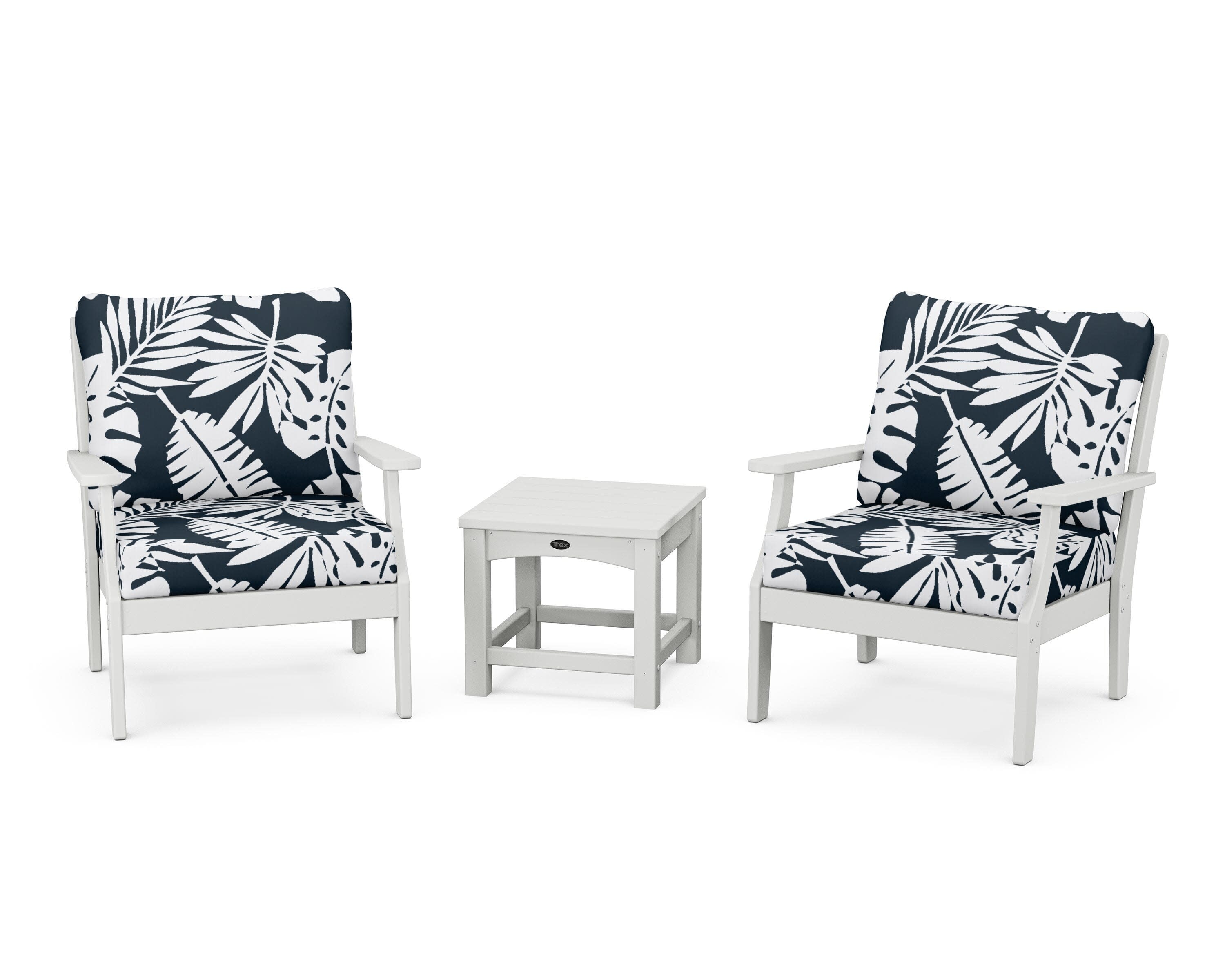 Yacht Club 3-Piece Deep Seating Set in Classic White / Leaf Marine Indigo
