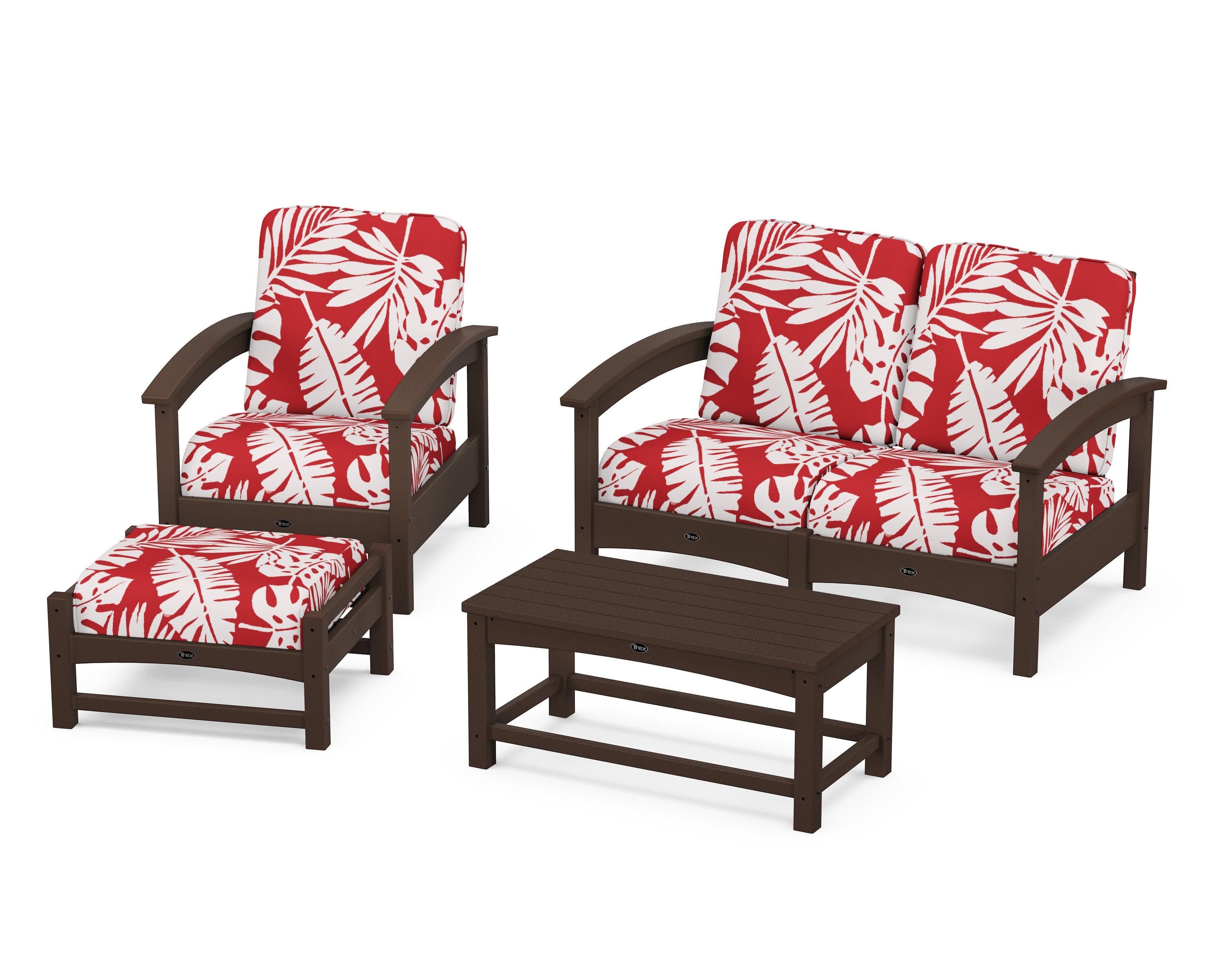 Rockport 4-Piece Deep Seating Conversation Group in Vintage Lantern / Leaf Crimson