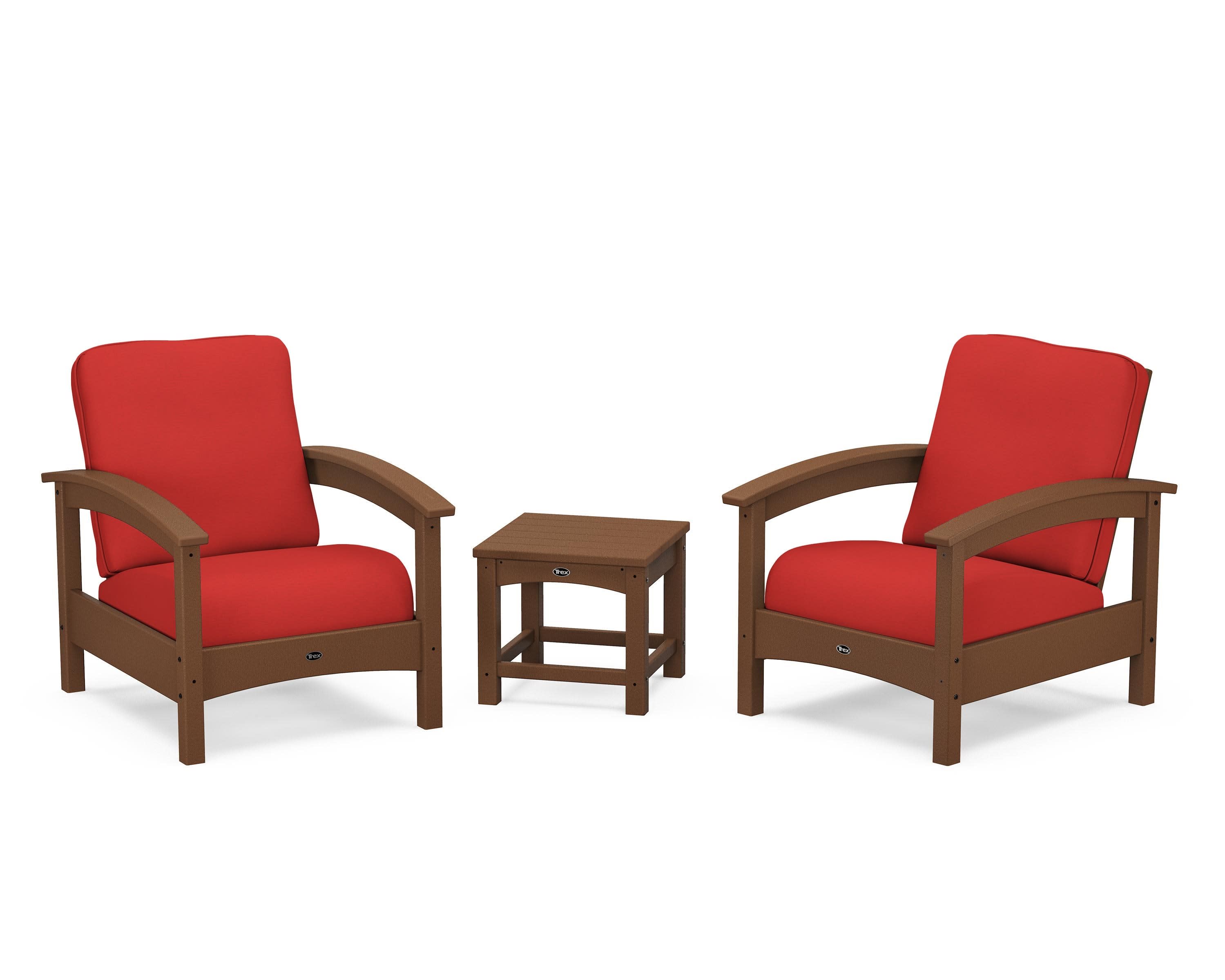 Rockport Club 3-Piece Deep Seating Conversation Set in Tree House / Crimson Linen