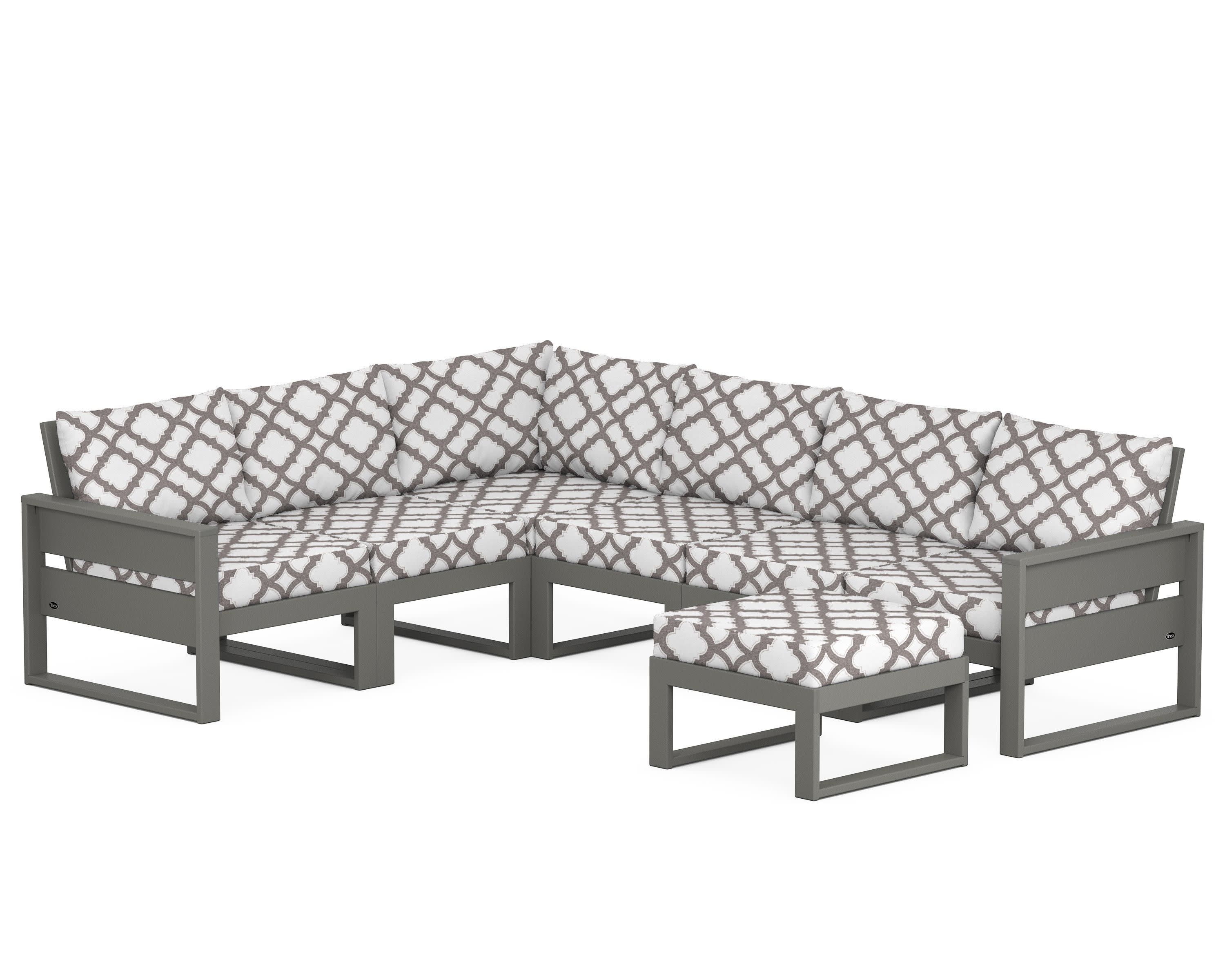Eastport 6-Piece Sectional with Ottoman in Stepping Stone / Trellis Grey Mist