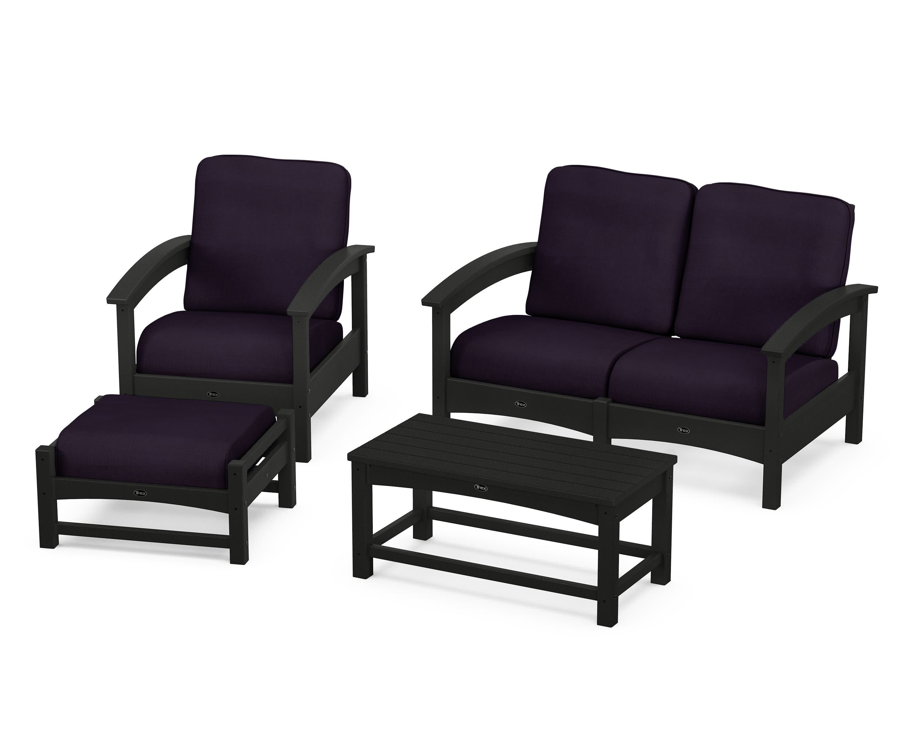 Rockport 4-Piece Deep Seating Conversation Group in Charcoal Black / Navy Linen