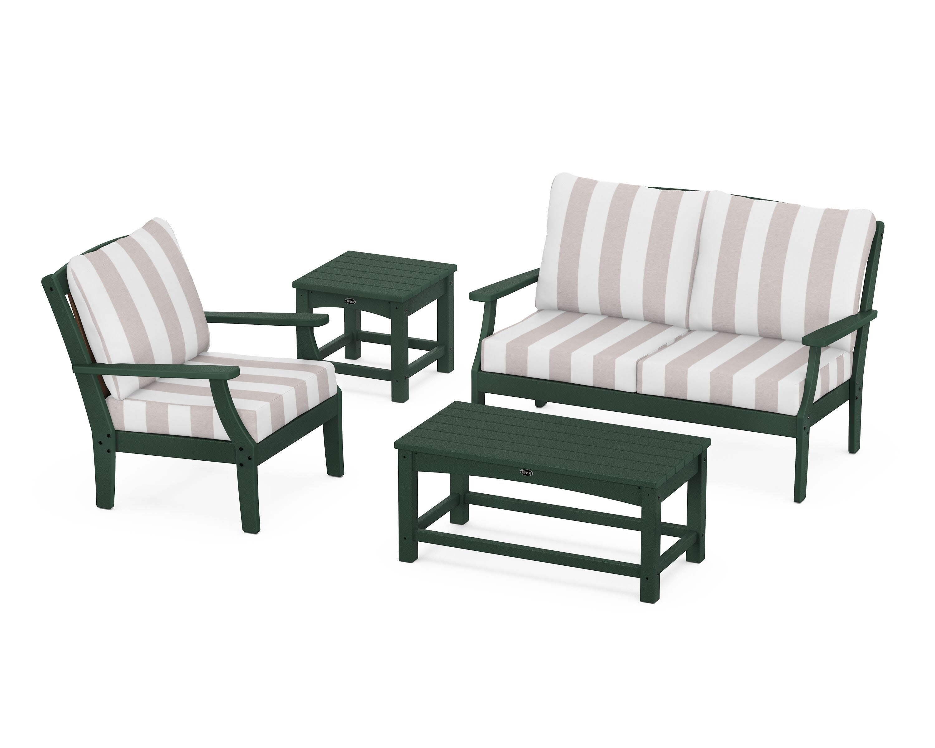 Yacht Club 4-Piece Deep Seating Set in Rainforest Canopy / Cabana Stripe Dune Burlap