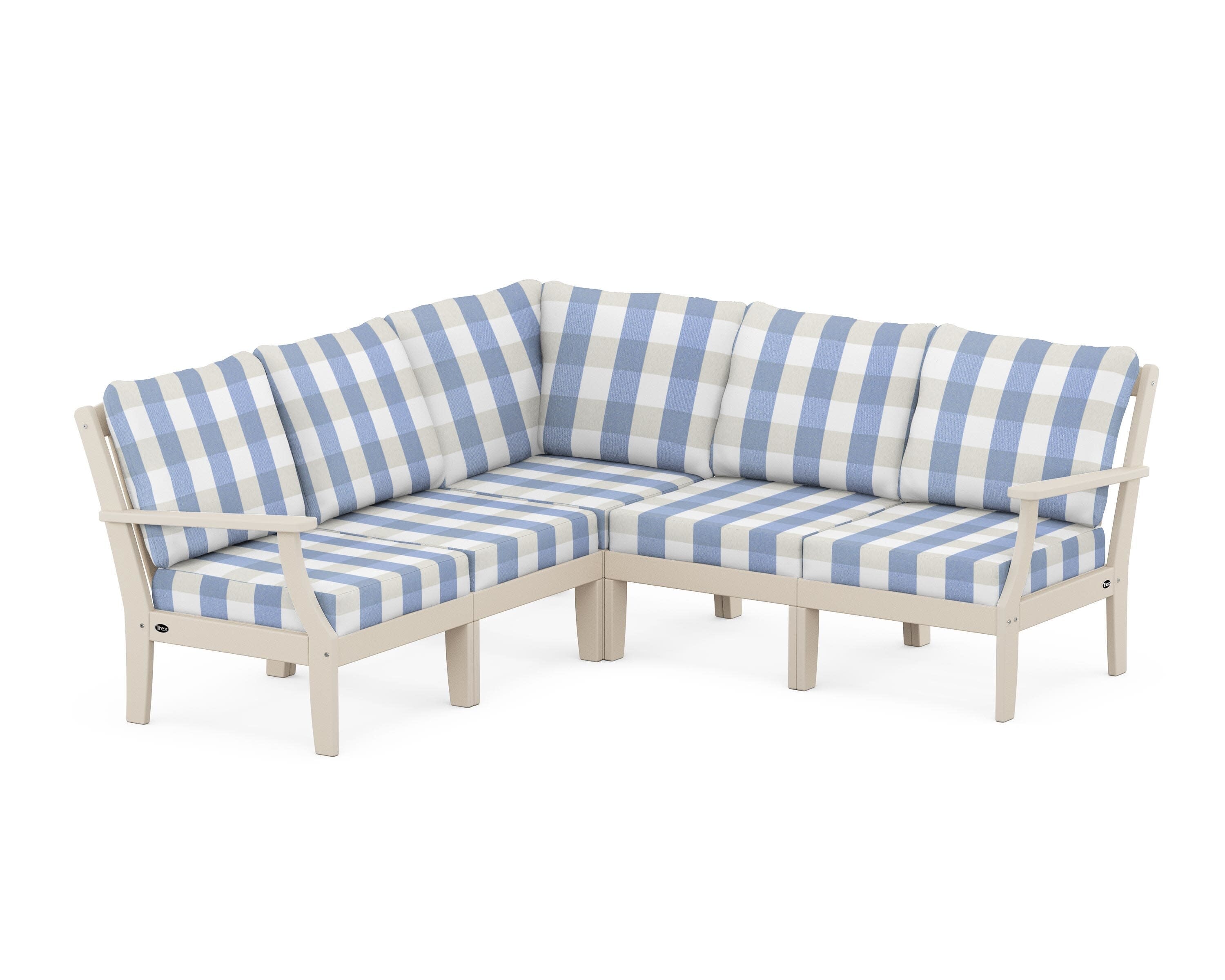 Yacht Club Modular 5-Piece Deep Seating Set in Sand Castle / Buffalo Plaid Sky Blue