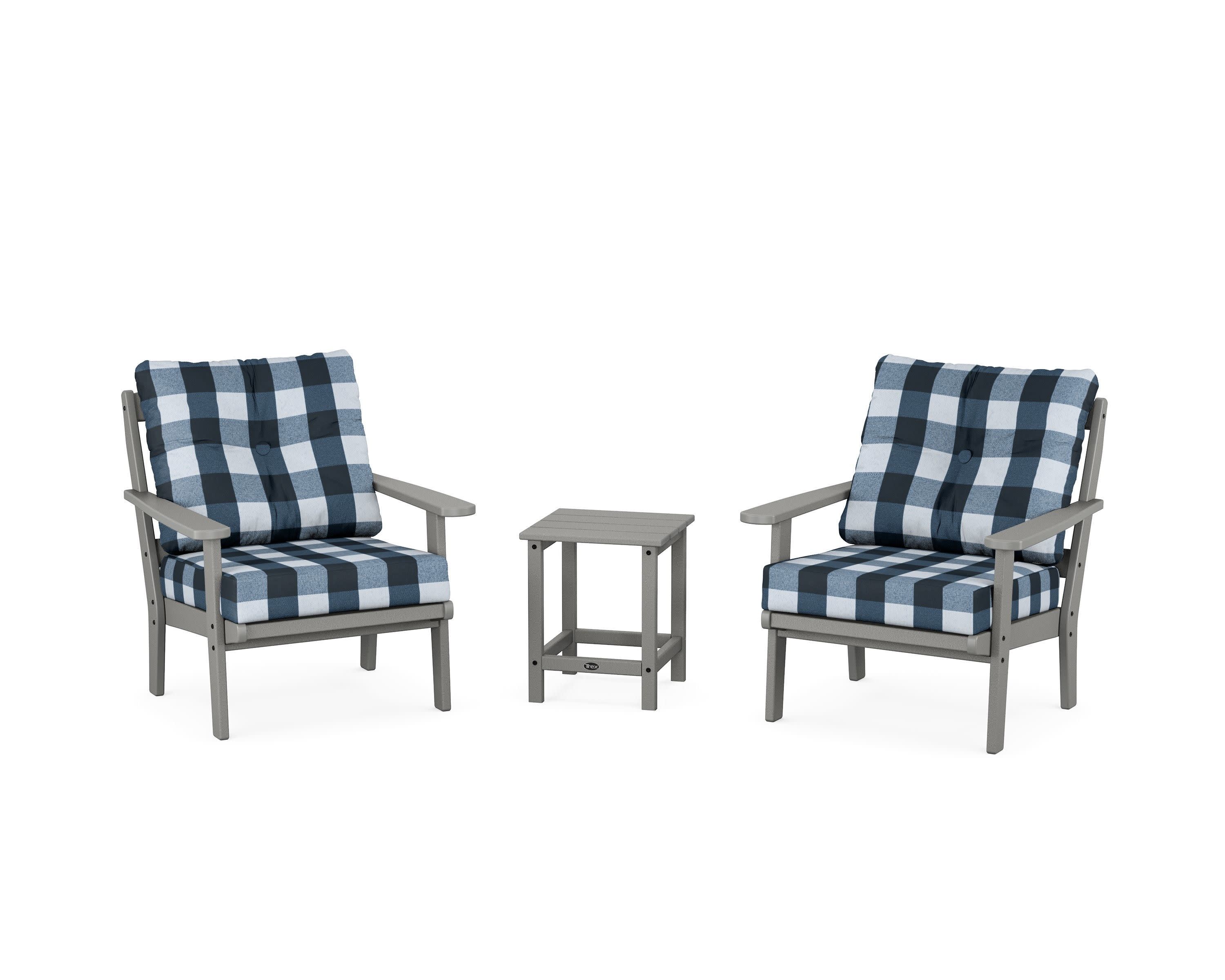Cape Cod 3-Piece Deep Seating Set in Stepping Stone / Buffalo Plaid Marine Indigo