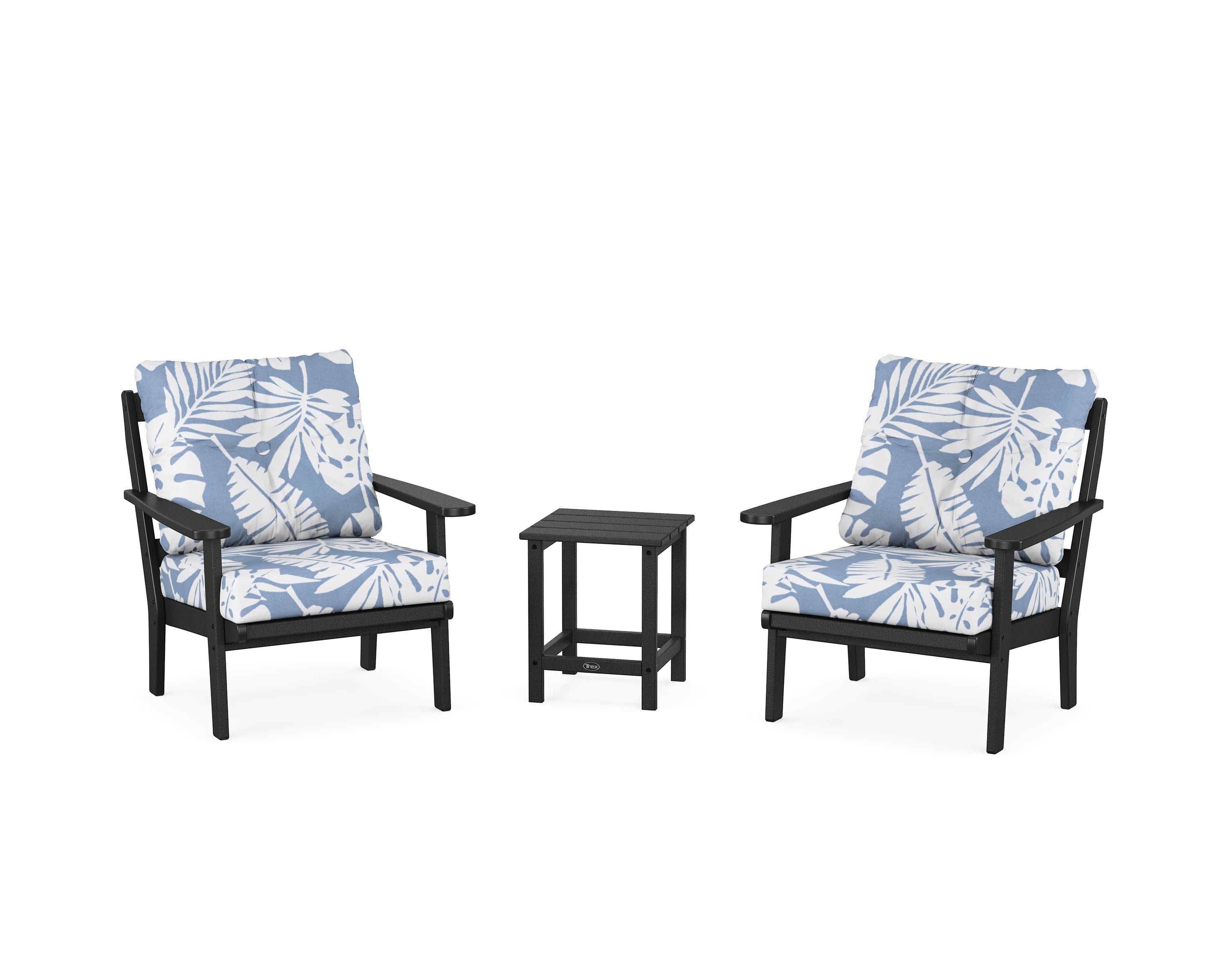 Cape Cod 3-Piece Deep Seating Set in Charcoal Black / Leaf Sky Blue