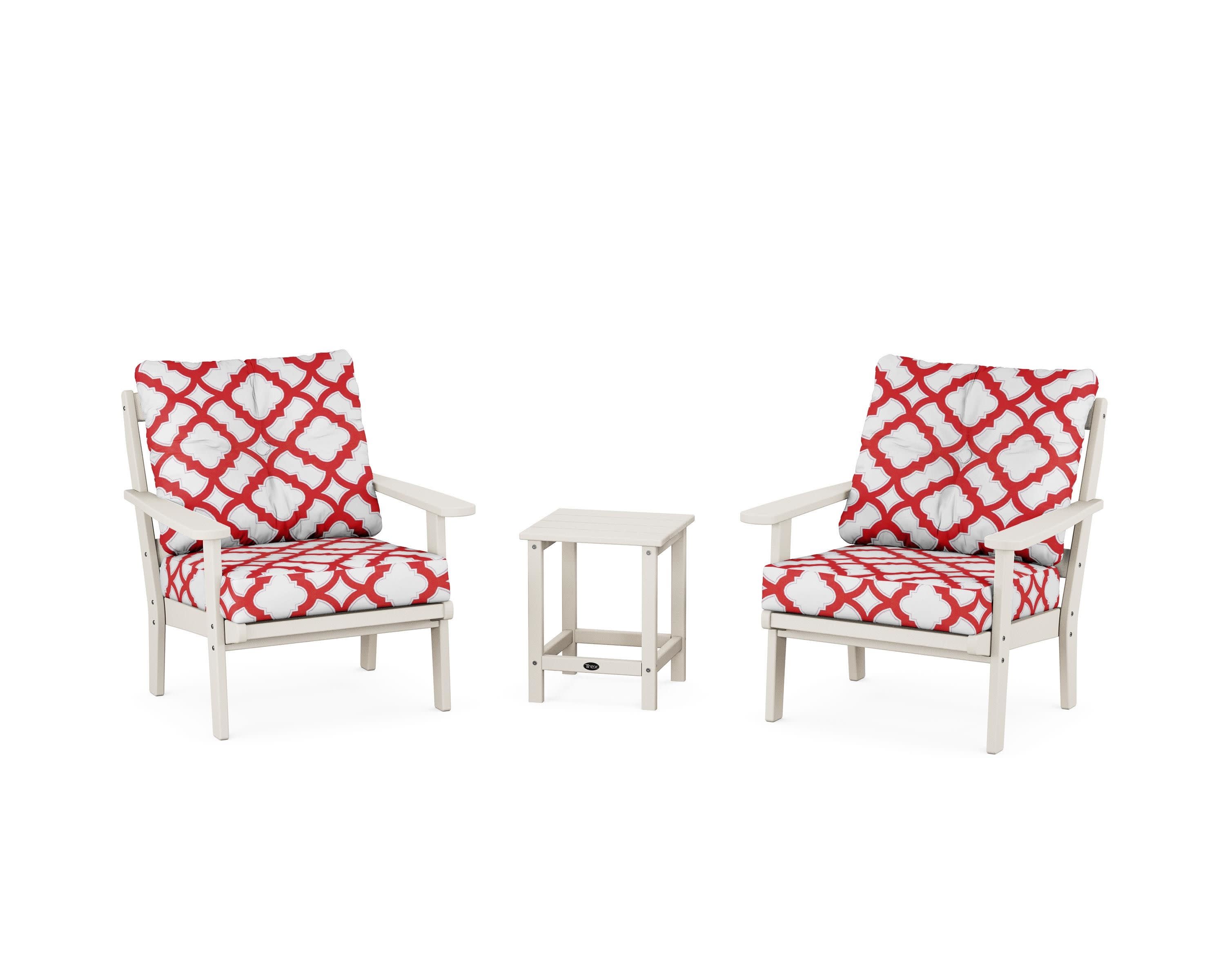 Cape Cod 3-Piece Deep Seating Set in Sand Castle / Trellis Crimson