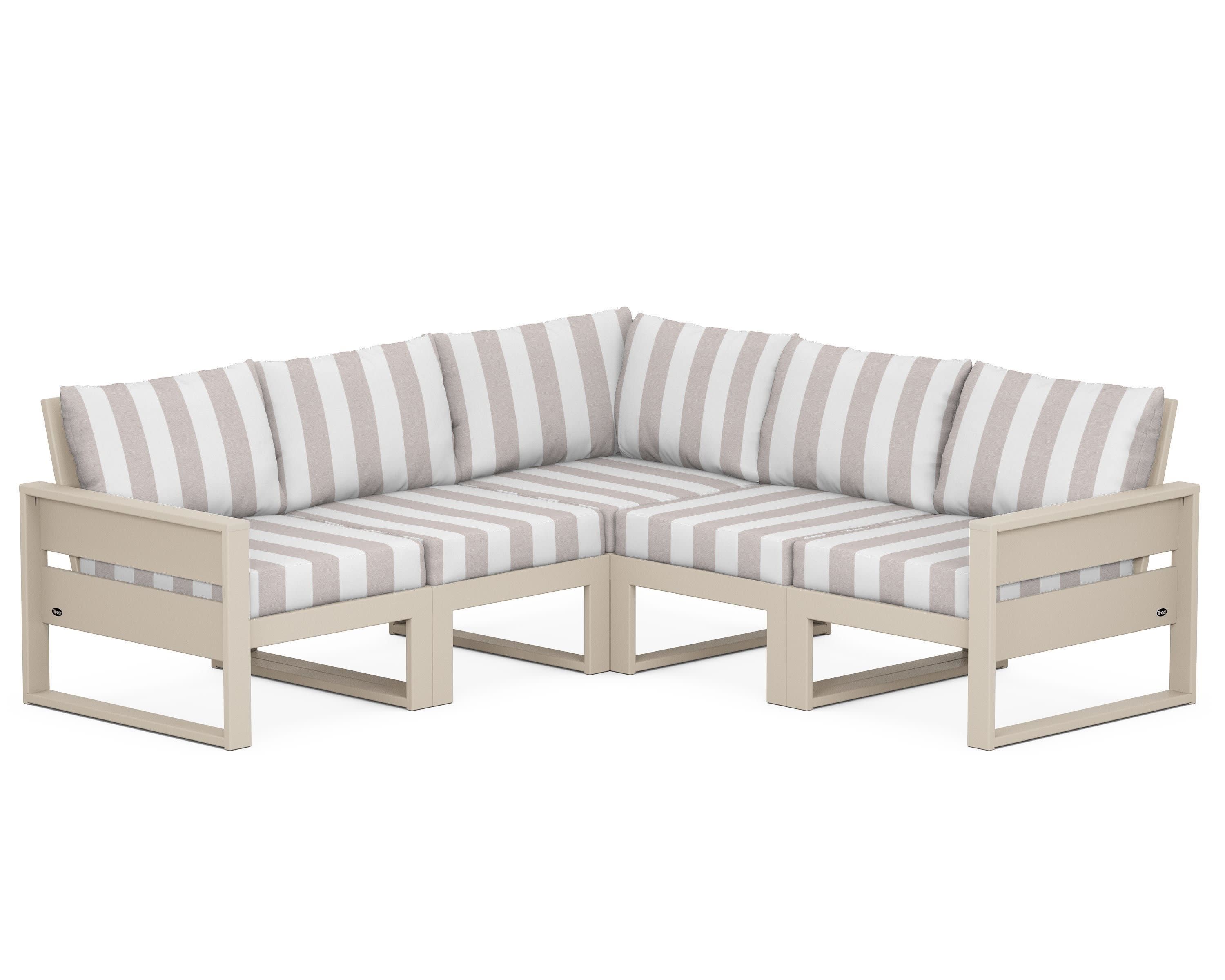 Eastport 5-Piece Sectional in Sand Castle / Cabana Stripe Dune Burlap