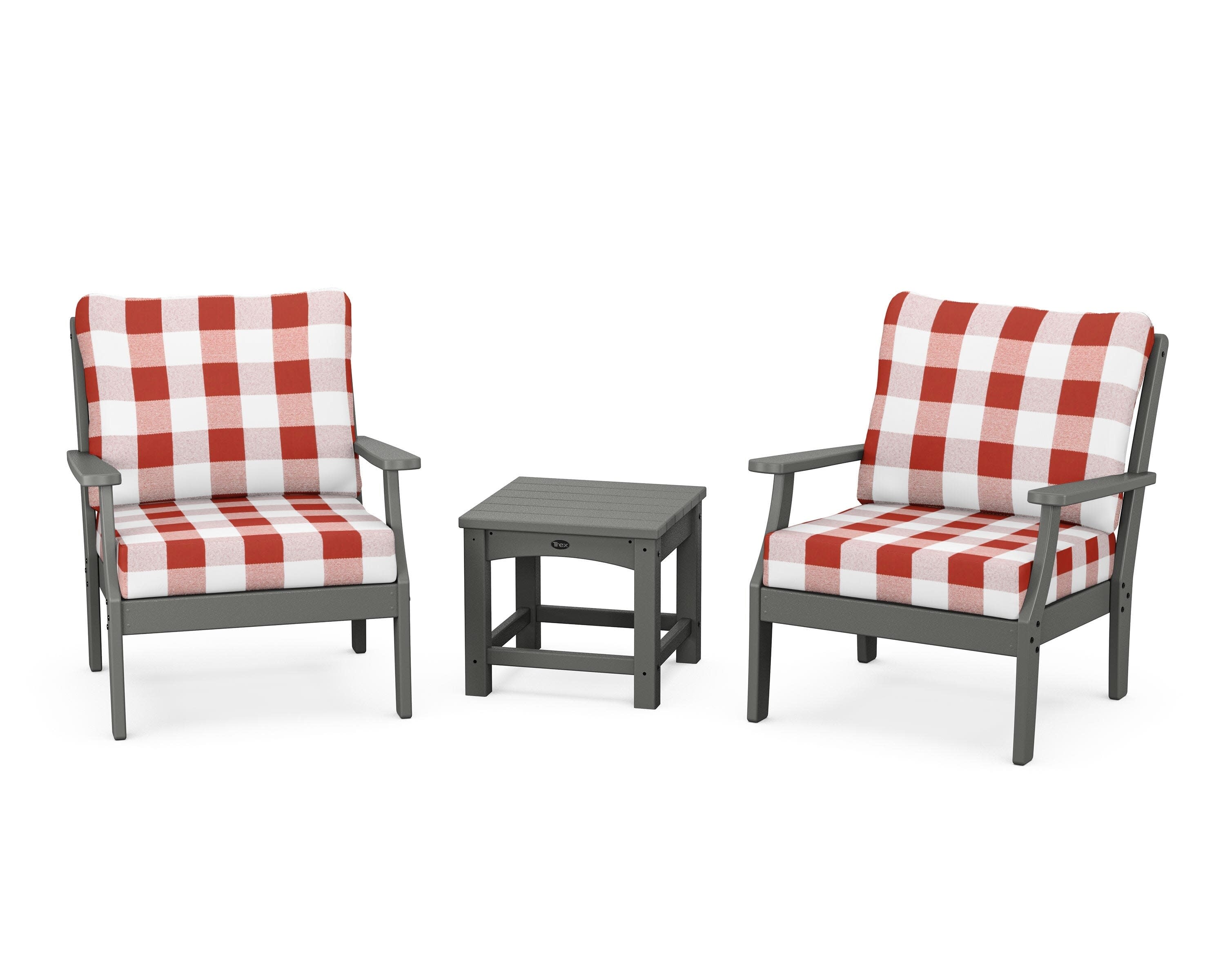 Yacht Club 3-Piece Deep Seating Set in Stepping Stone / Buffalo Plaid Crimson