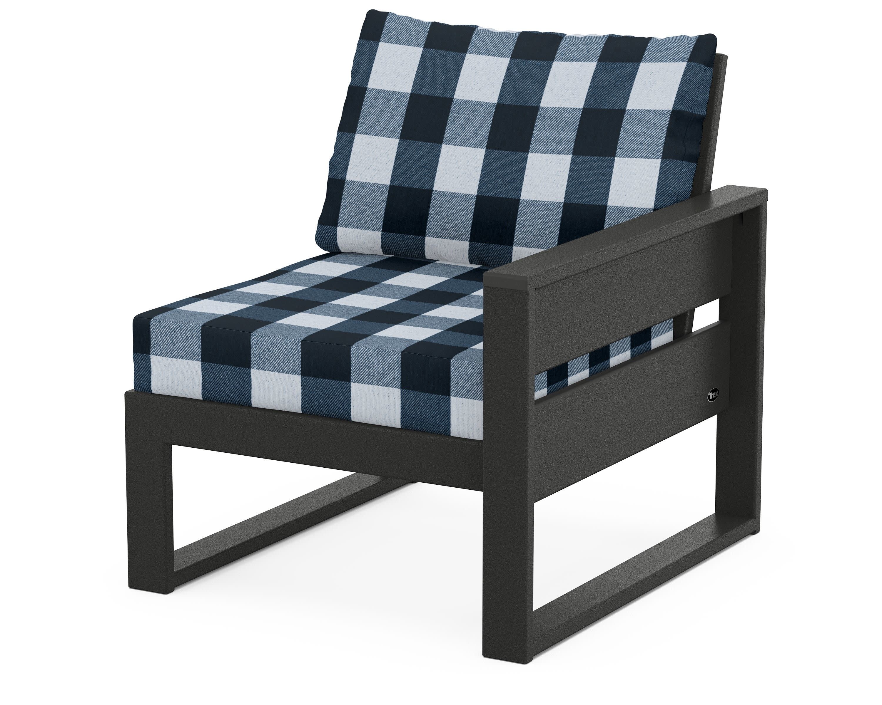 Eastport Modular Right Arm Chair in Charcoal Black / Buffalo Plaid Marine Indigo
