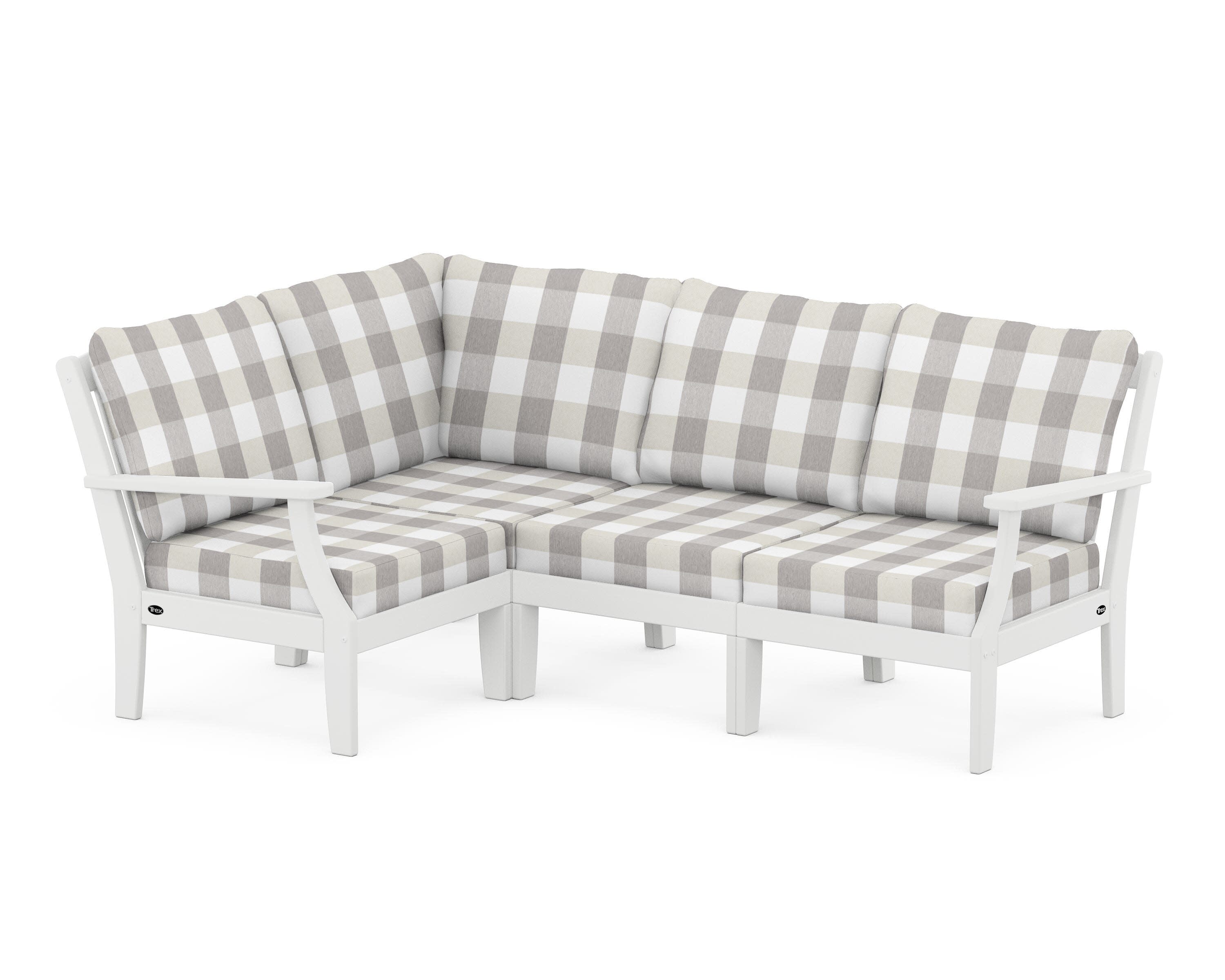 Yacht Club Modular 4-Piece Deep Seating Set in Classic White / Buffalo Plaid Grey Mist