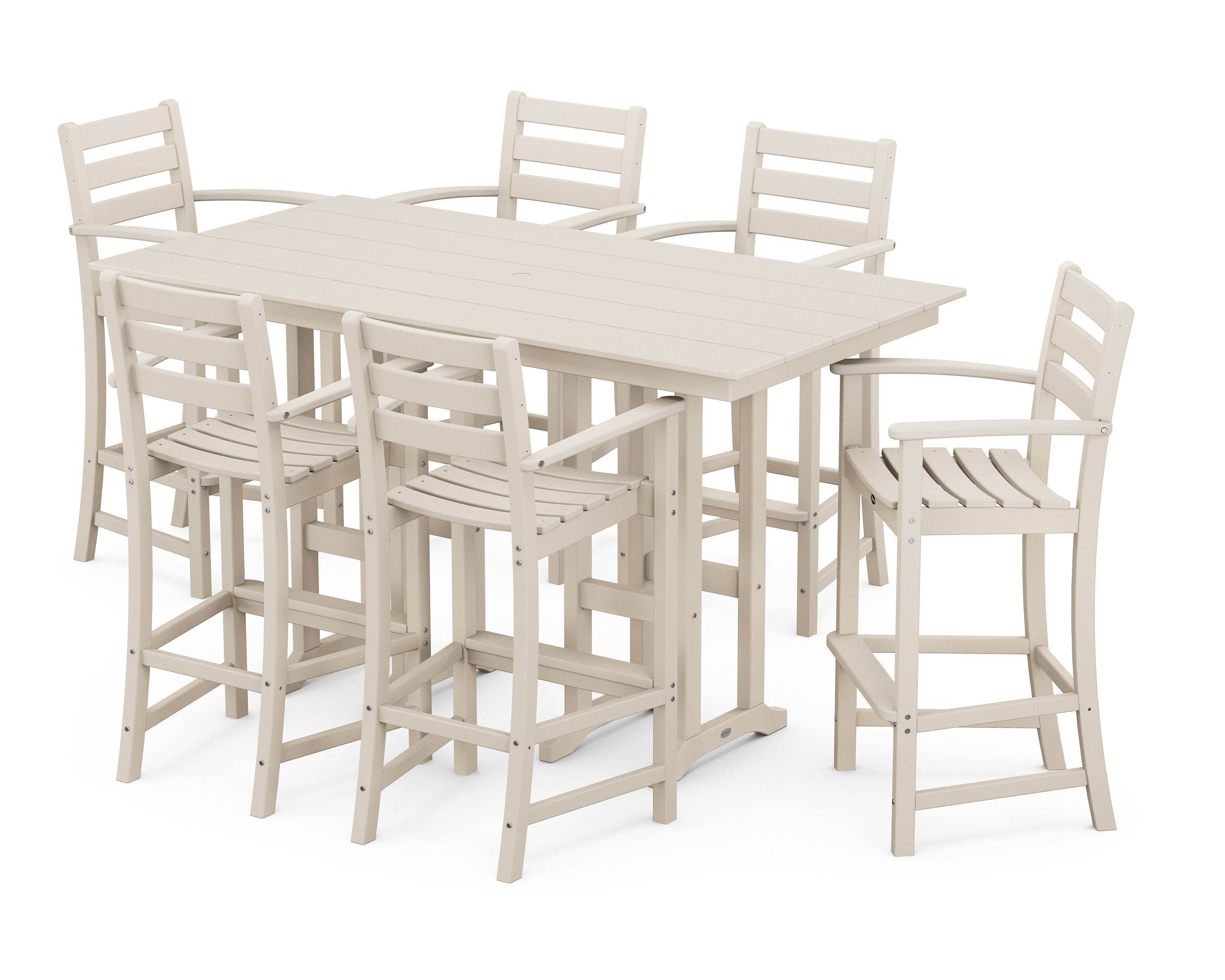 Monterey Bay 7-Piece Farmhouse Arm Chair Bar Set in Sand Castle