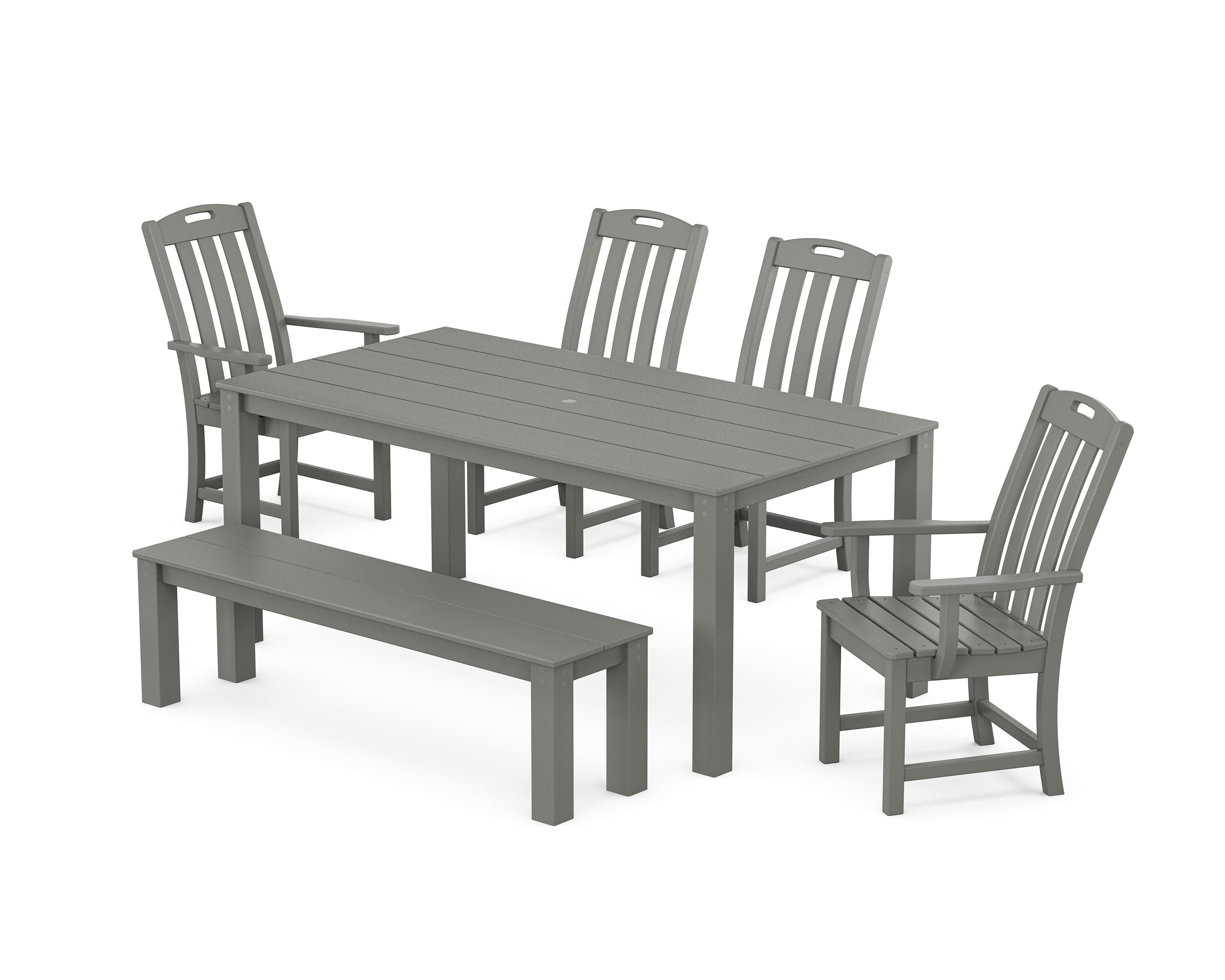 Yacht Club 6-Piece Parsons Dining Set with Bench in Stepping Stone