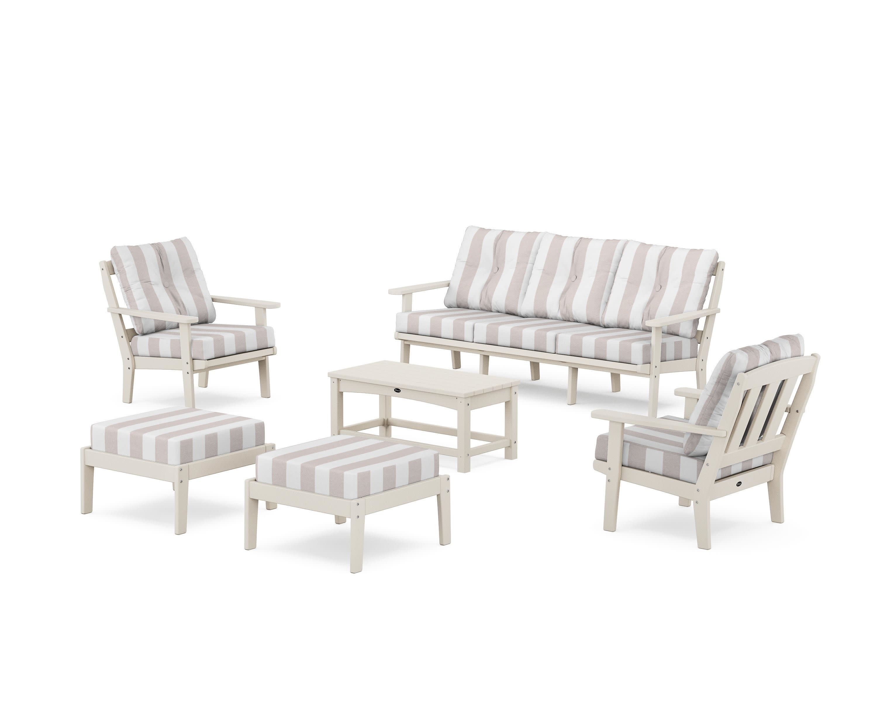 Cape Cod 6-Piece Lounge Sofa Set in Sand Castle / Cabana Stripe Dune Burlap