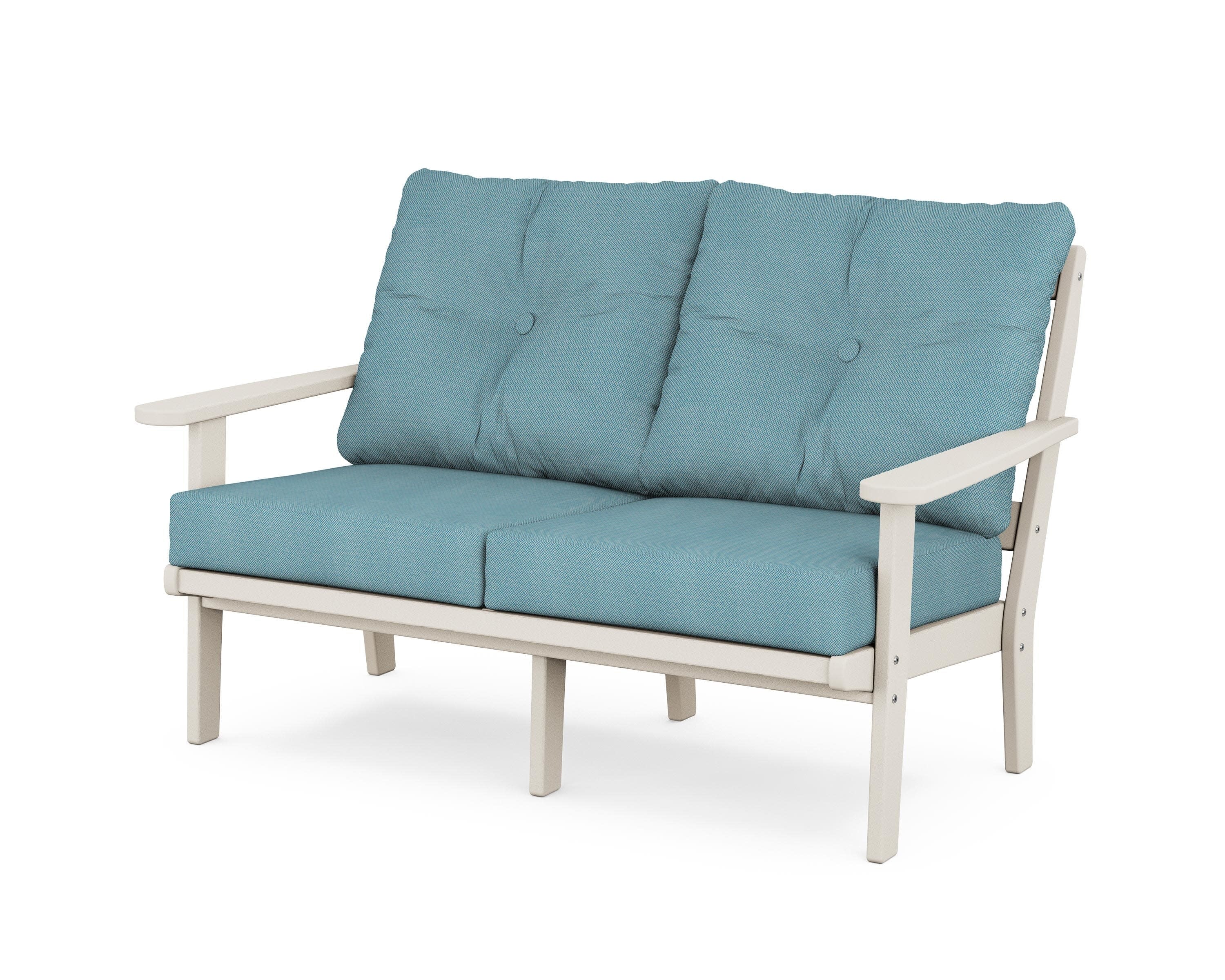 Cape Cod Deep Seating Loveseat in Sand Castle / Lattice Sky Blue