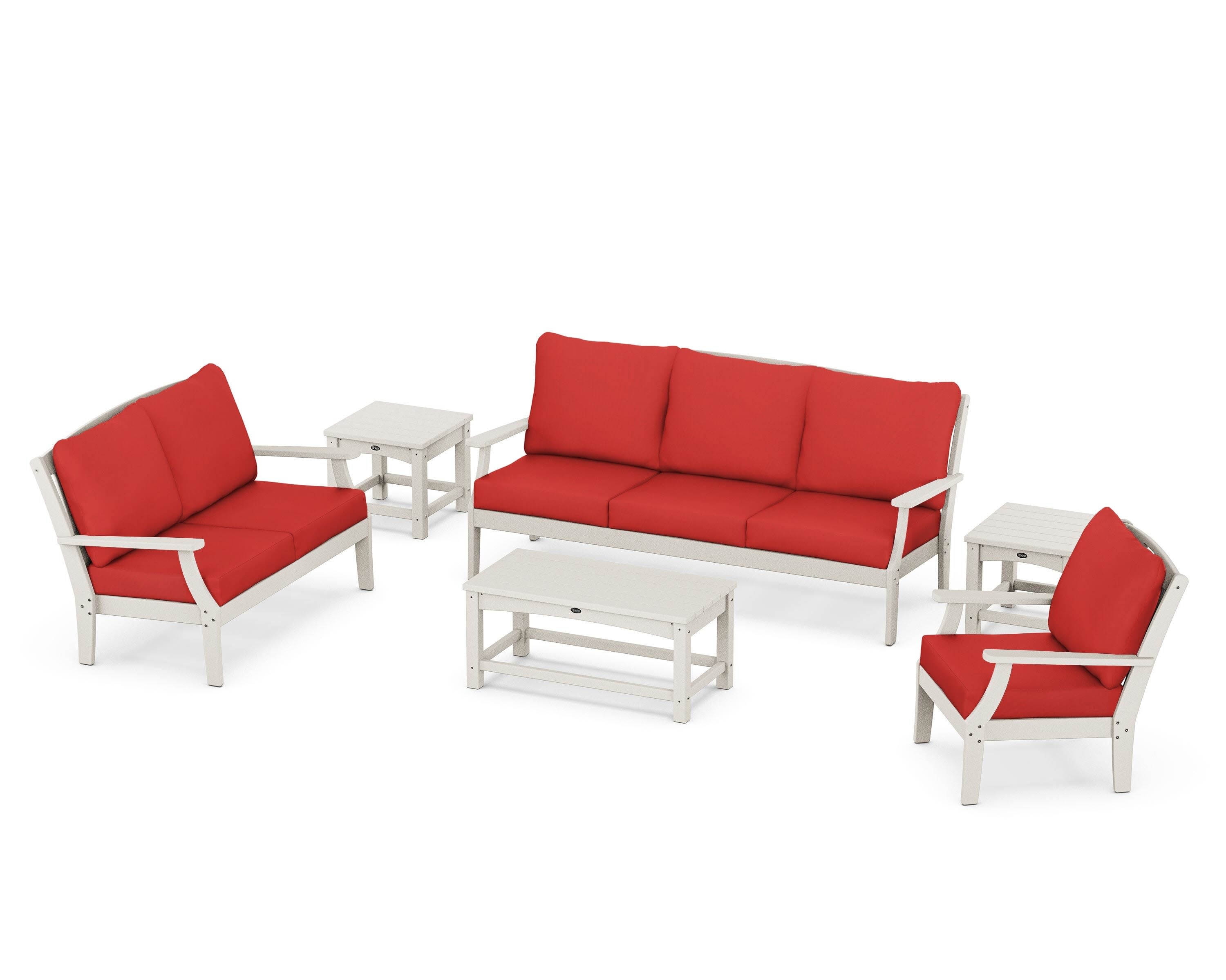 Yacht Club 6-Piece Deep Seating Set in Sand Castle / Crimson Linen