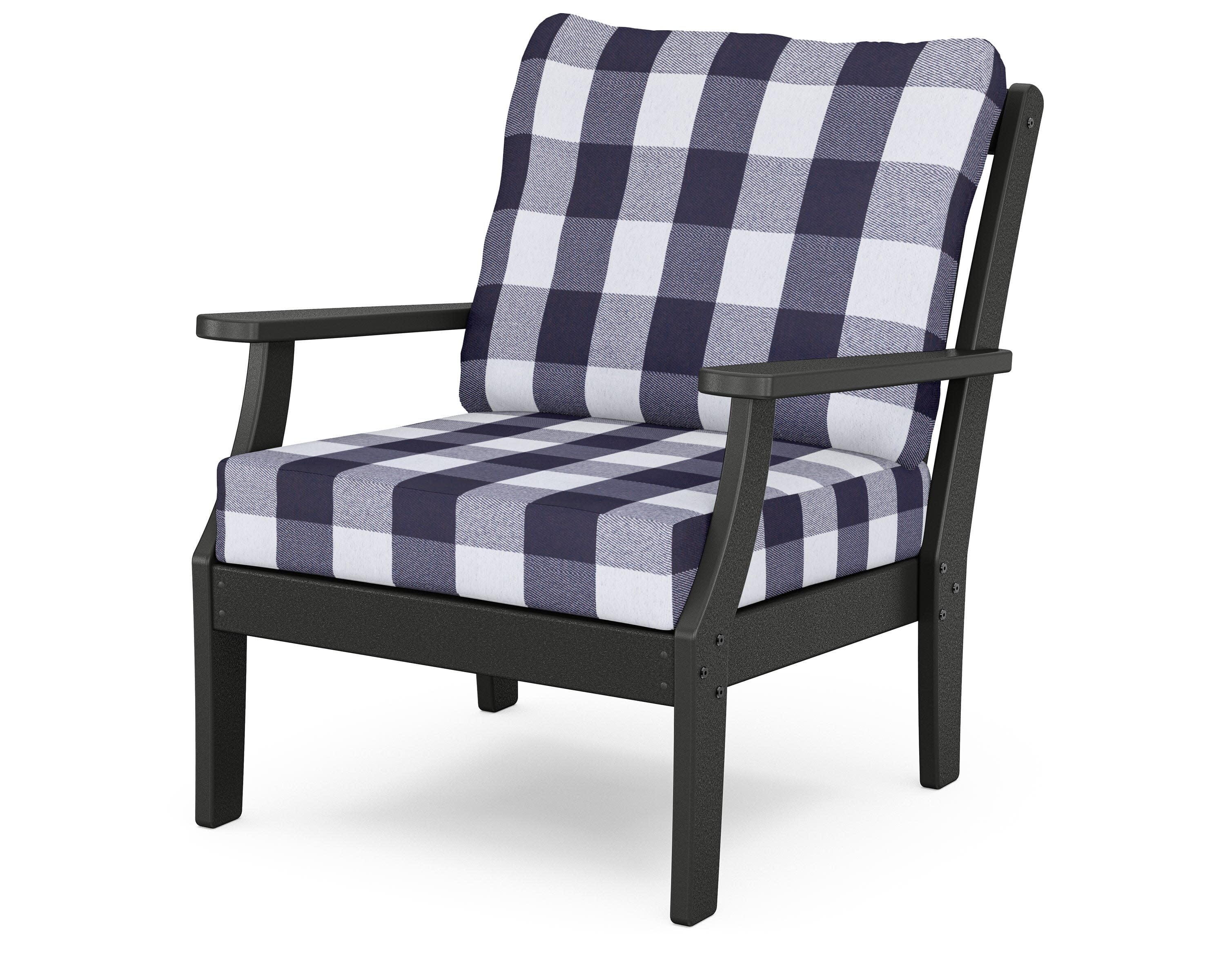 Yacht Club Deep Seating Chair in Charcoal Black / Buffalo Plaid Navy