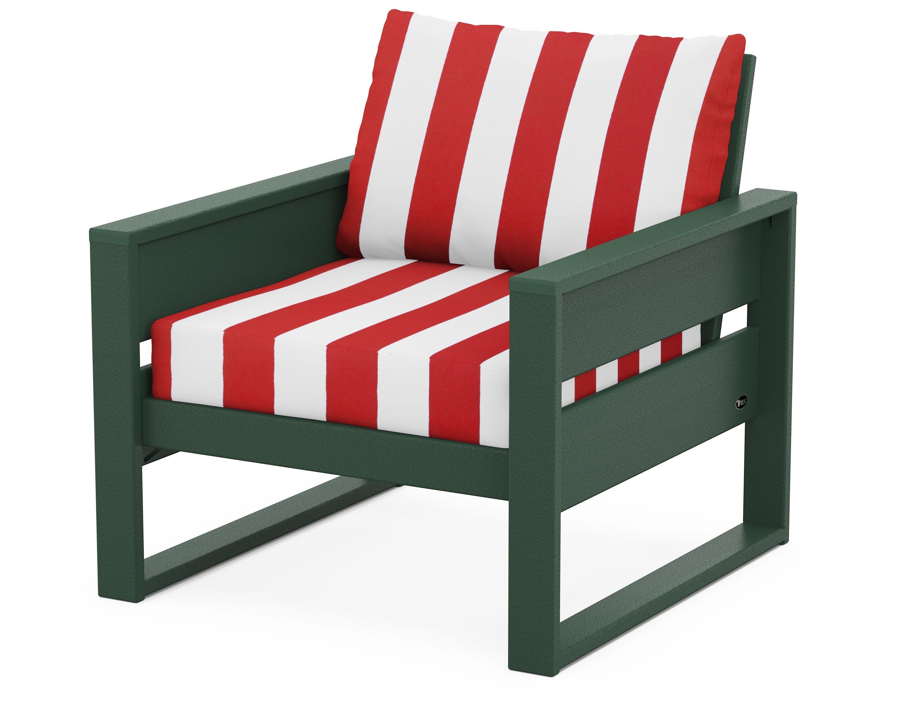 Eastport Club Chair in Rainforest Canopy / Cabana Stripe Crimson