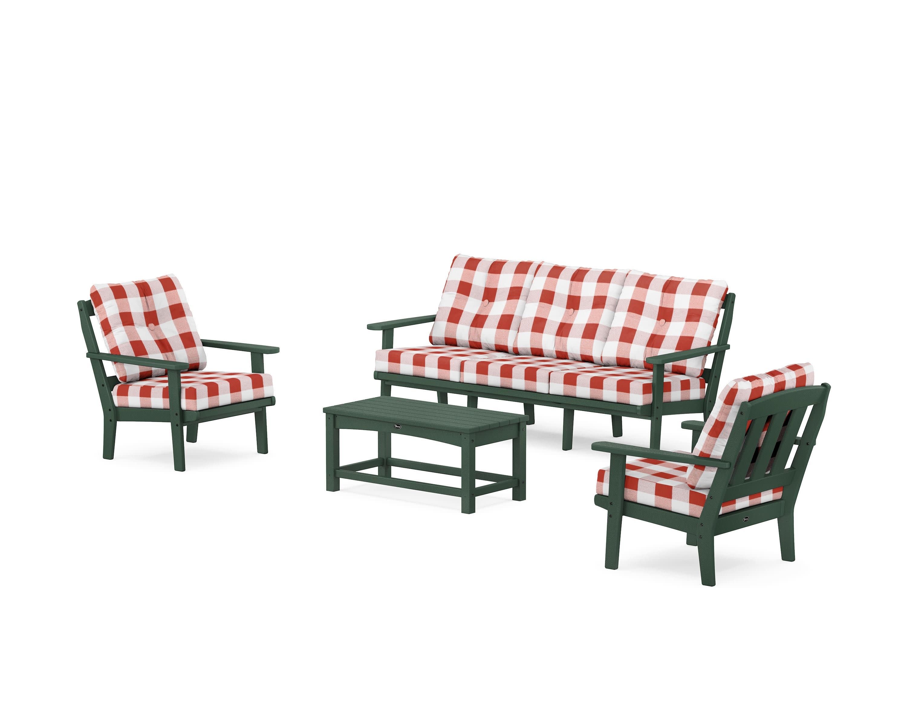Cape Cod 4-Piece Deep Seating Set with Sofa in Rainforest Canopy / Buffalo Plaid Crimson