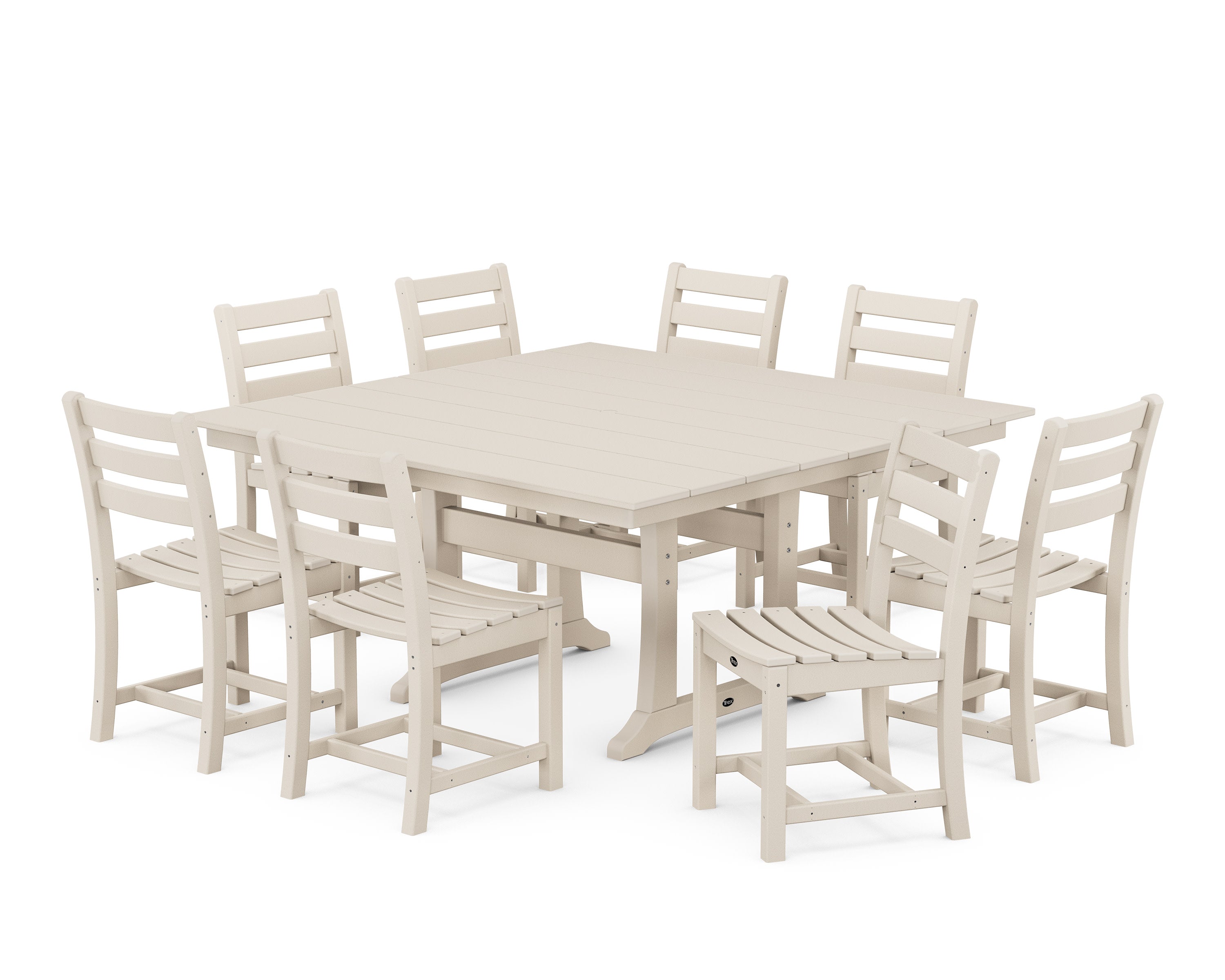 Monterey Bay 9-Piece Farmhouse Trestle Dining Set in Sand Castle