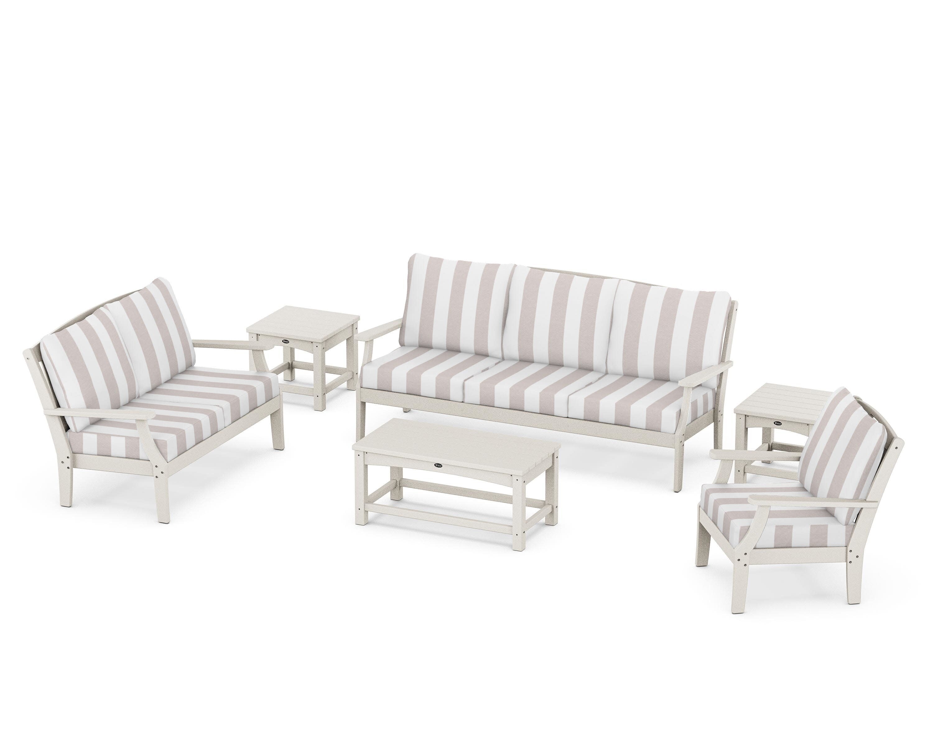 Yacht Club 6-Piece Deep Seating Set in Sand Castle / Cabana Stripe Dune Burlap