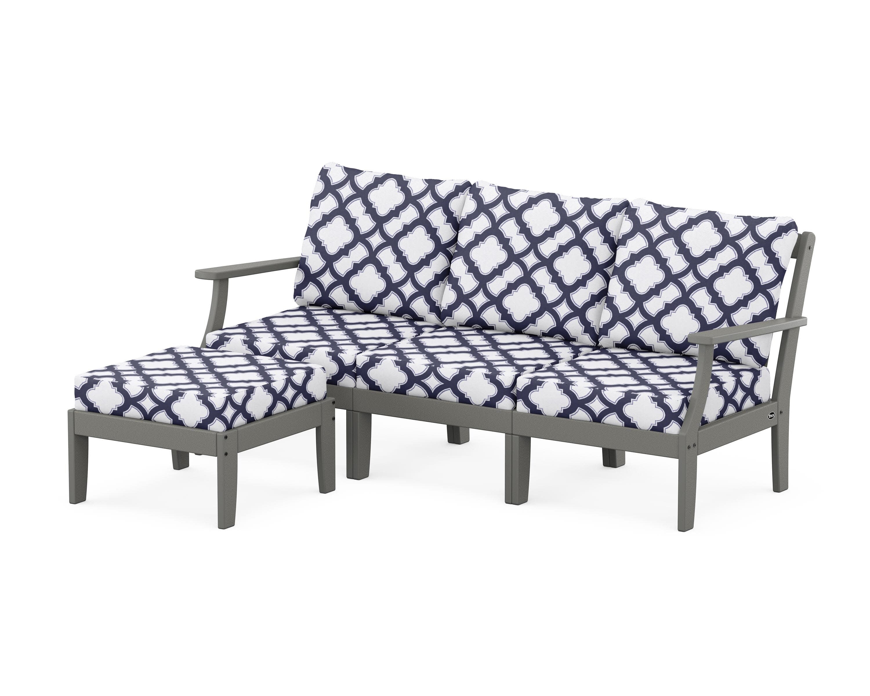 Yacht Club Modular 4-Piece Deep Seating Set with Ottoman in Stepping Stone / Trellis Navy