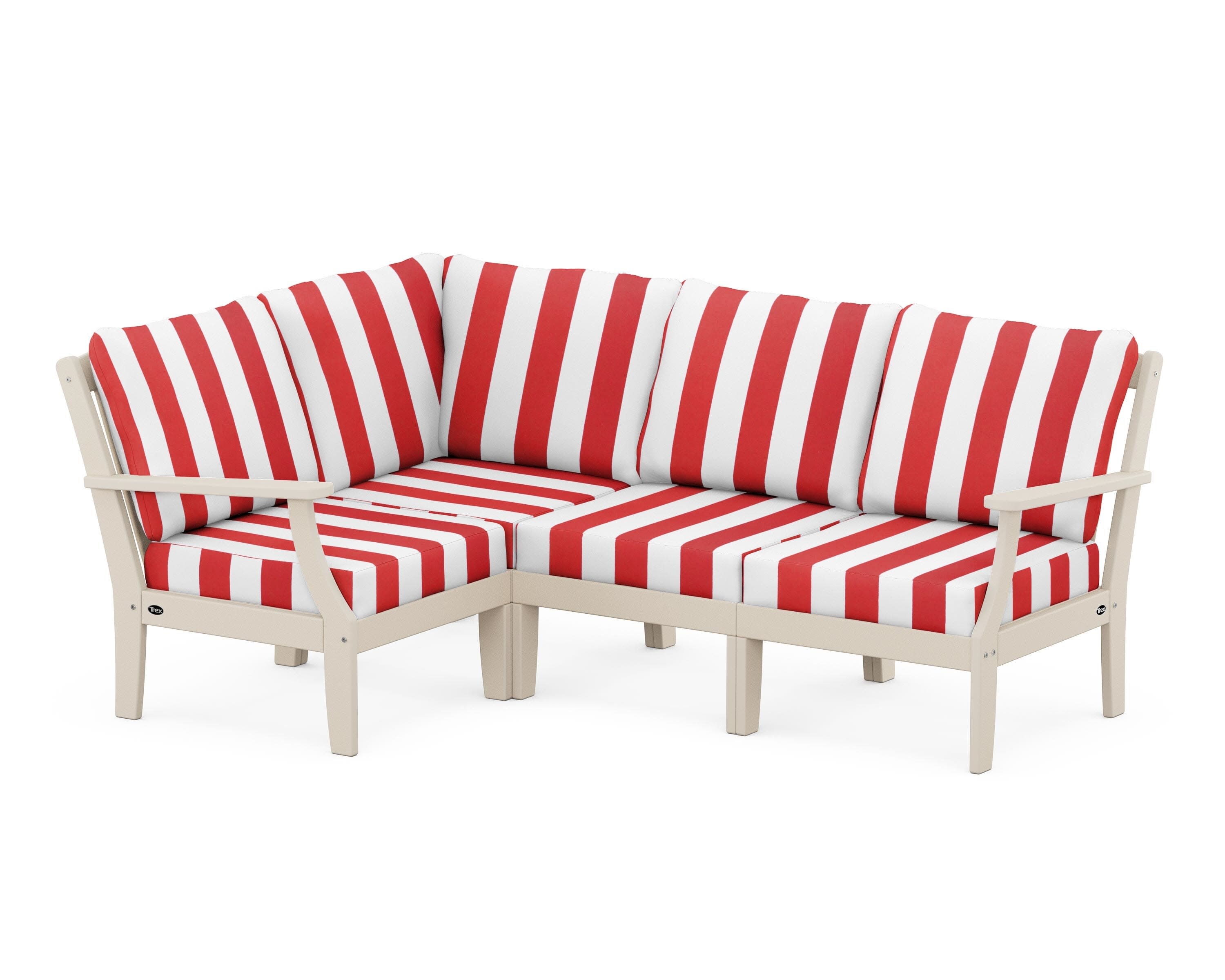 Yacht Club Modular 4-Piece Deep Seating Set in Sand Castle / Cabana Stripe Crimson
