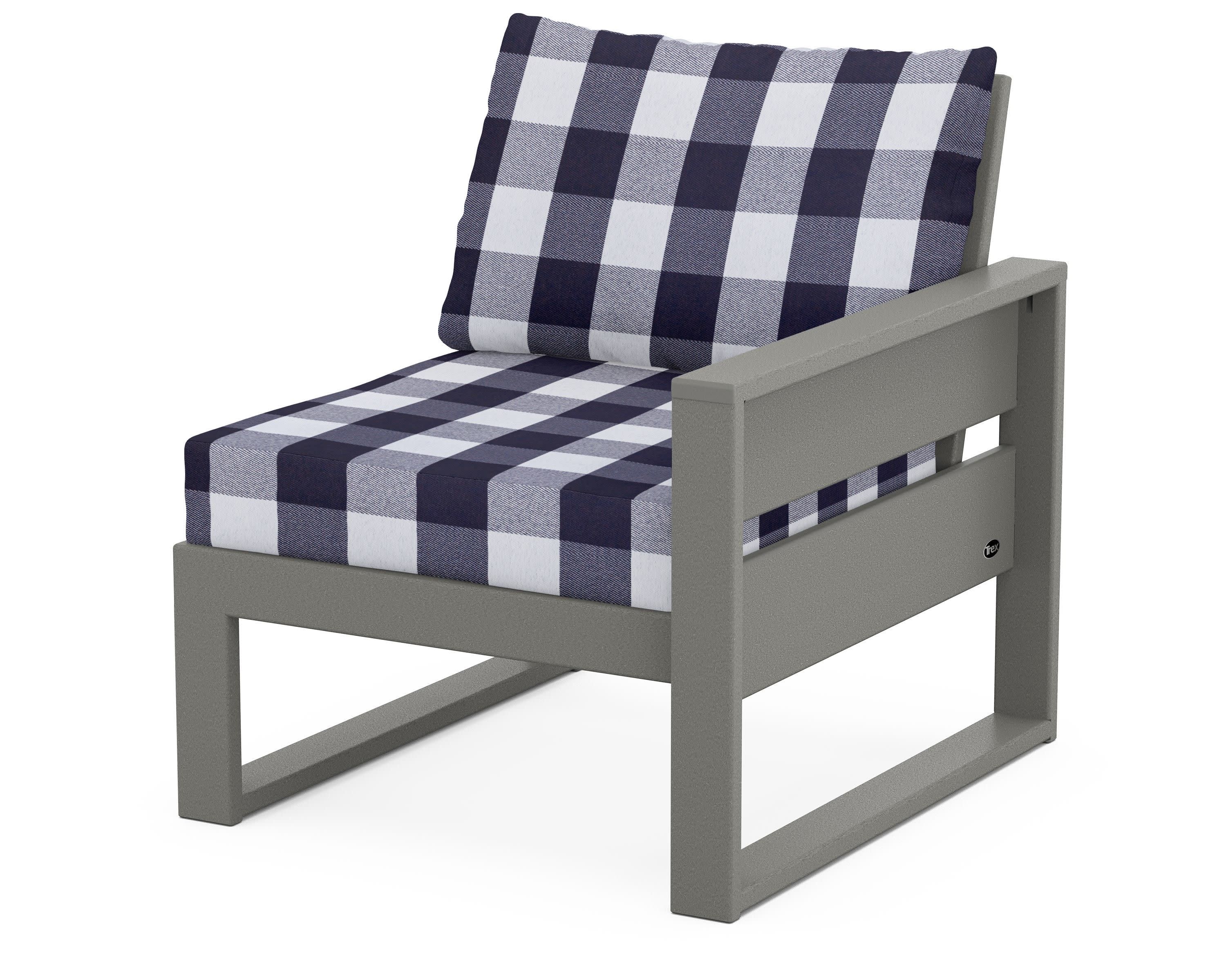 Eastport Modular Right Arm Chair in Stepping Stone / Buffalo Plaid Navy