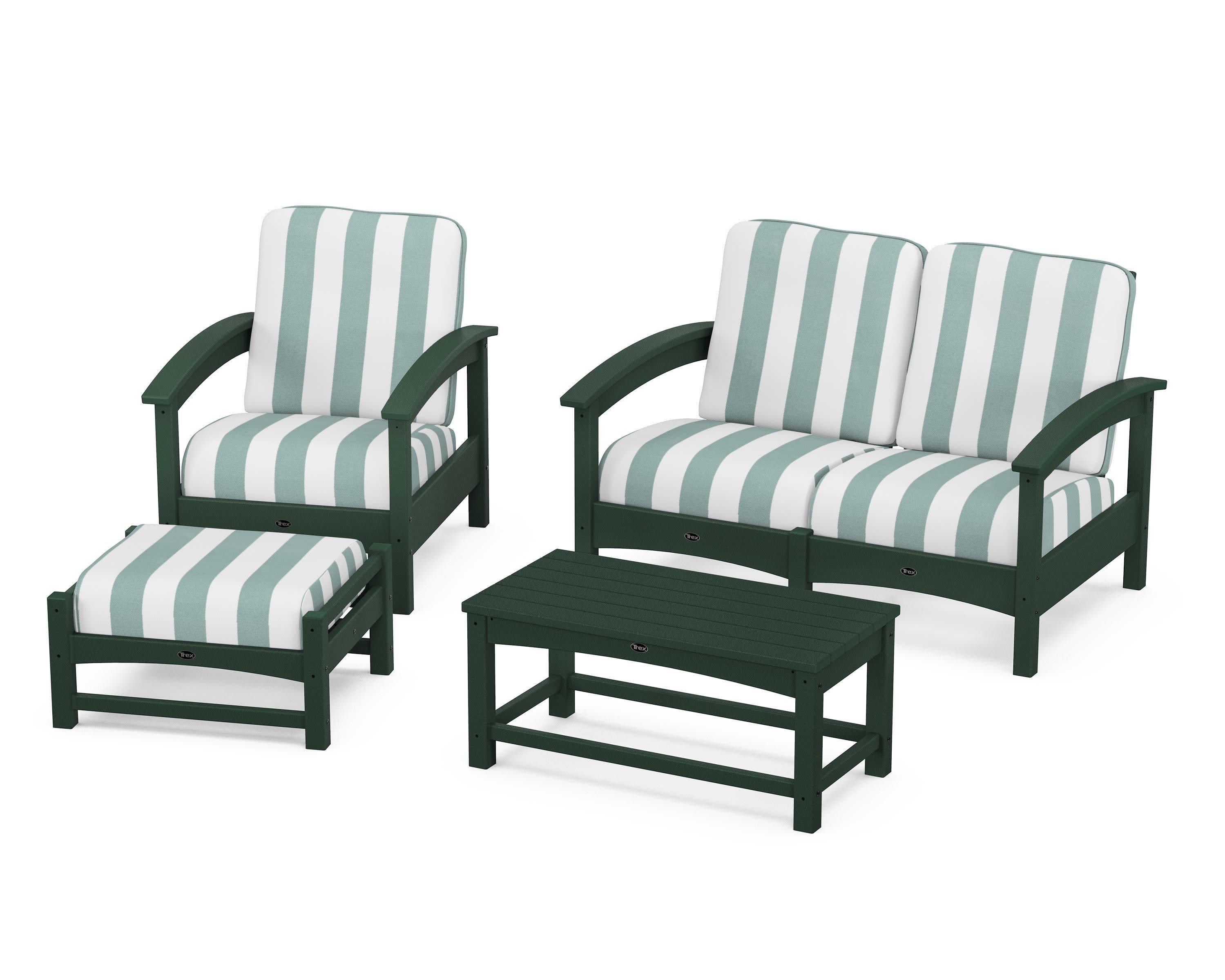 Rockport 4-Piece Deep Seating Conversation Group in Rainforest Canopy / Cabana Stripe Glacier Spa