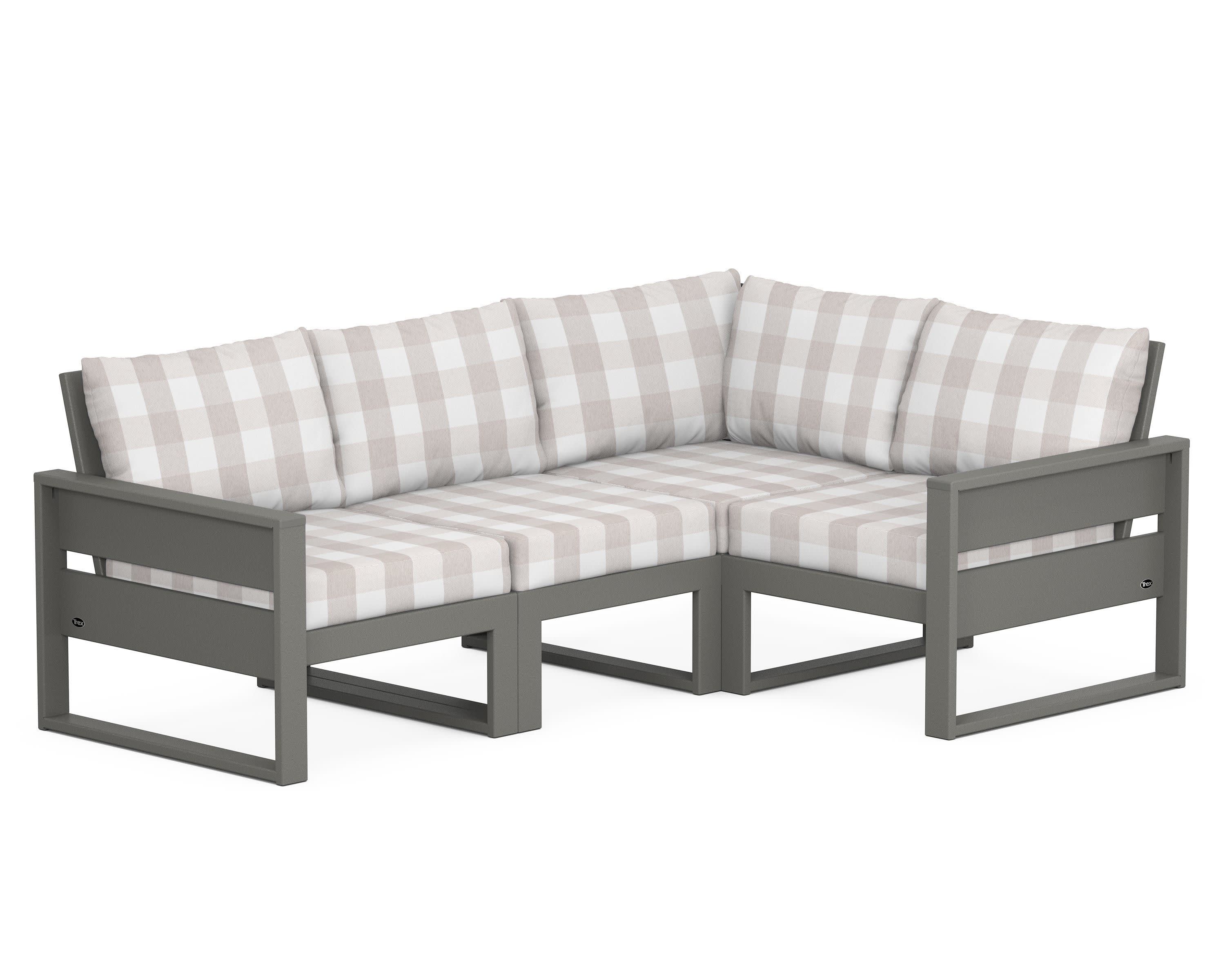 Eastport 4- Piece Sectional in Stepping Stone / Buffalo Plaid Dune Burlap