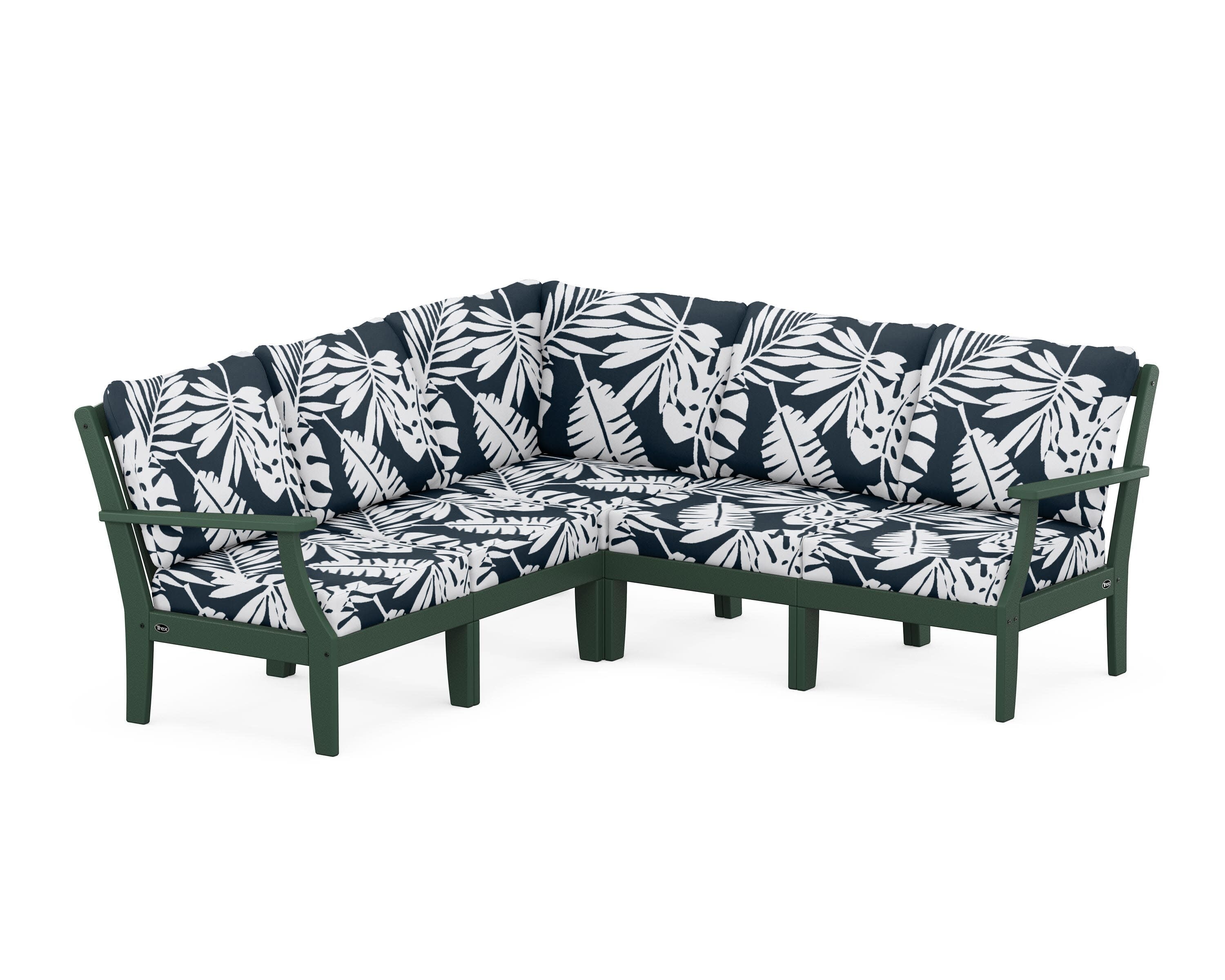 Yacht Club Modular 5-Piece Deep Seating Set in Rainforest Canopy / Leaf Marine Indigo