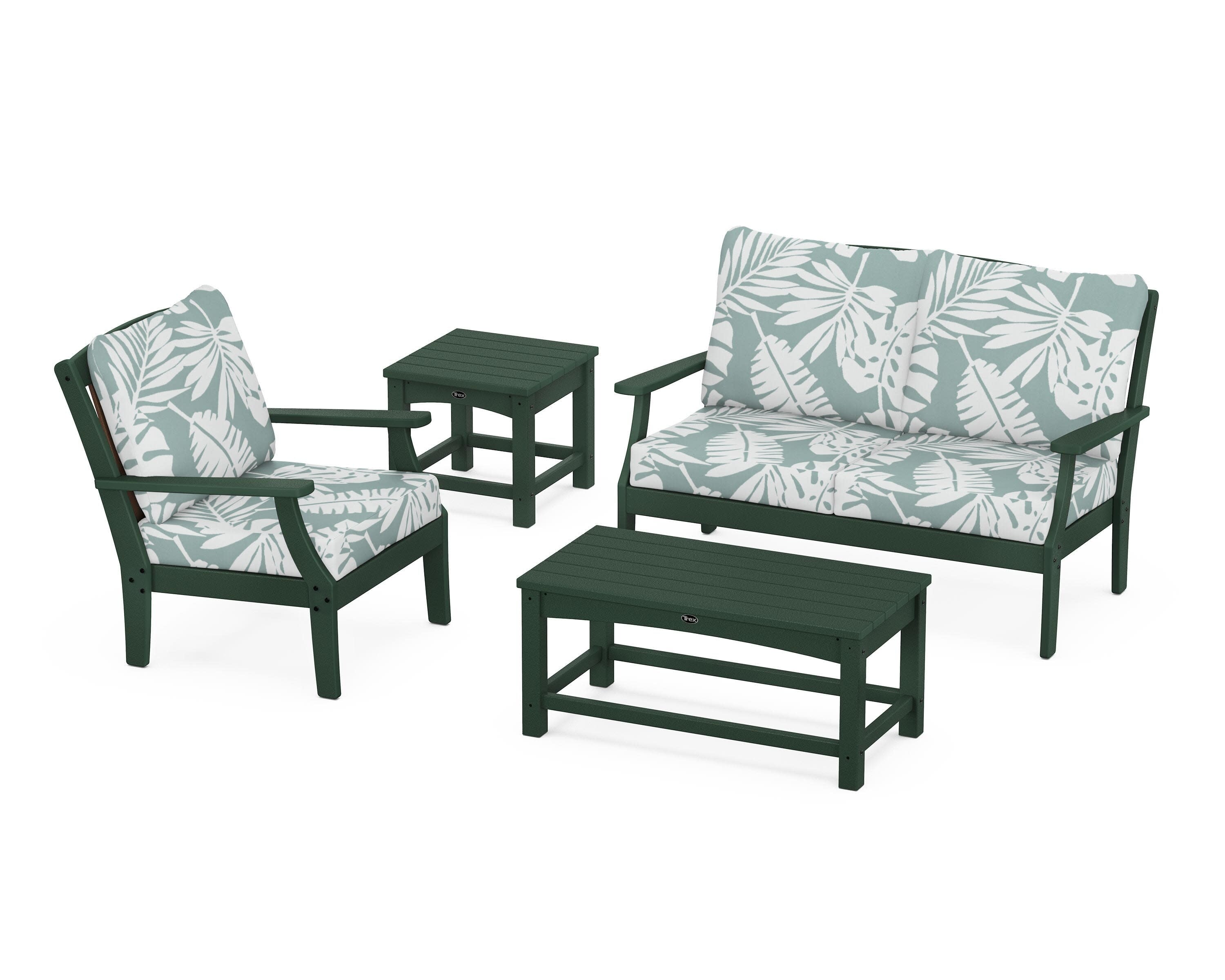 Yacht Club 4-Piece Deep Seating Set in Rainforest Canopy / Leaf Glacier Spa