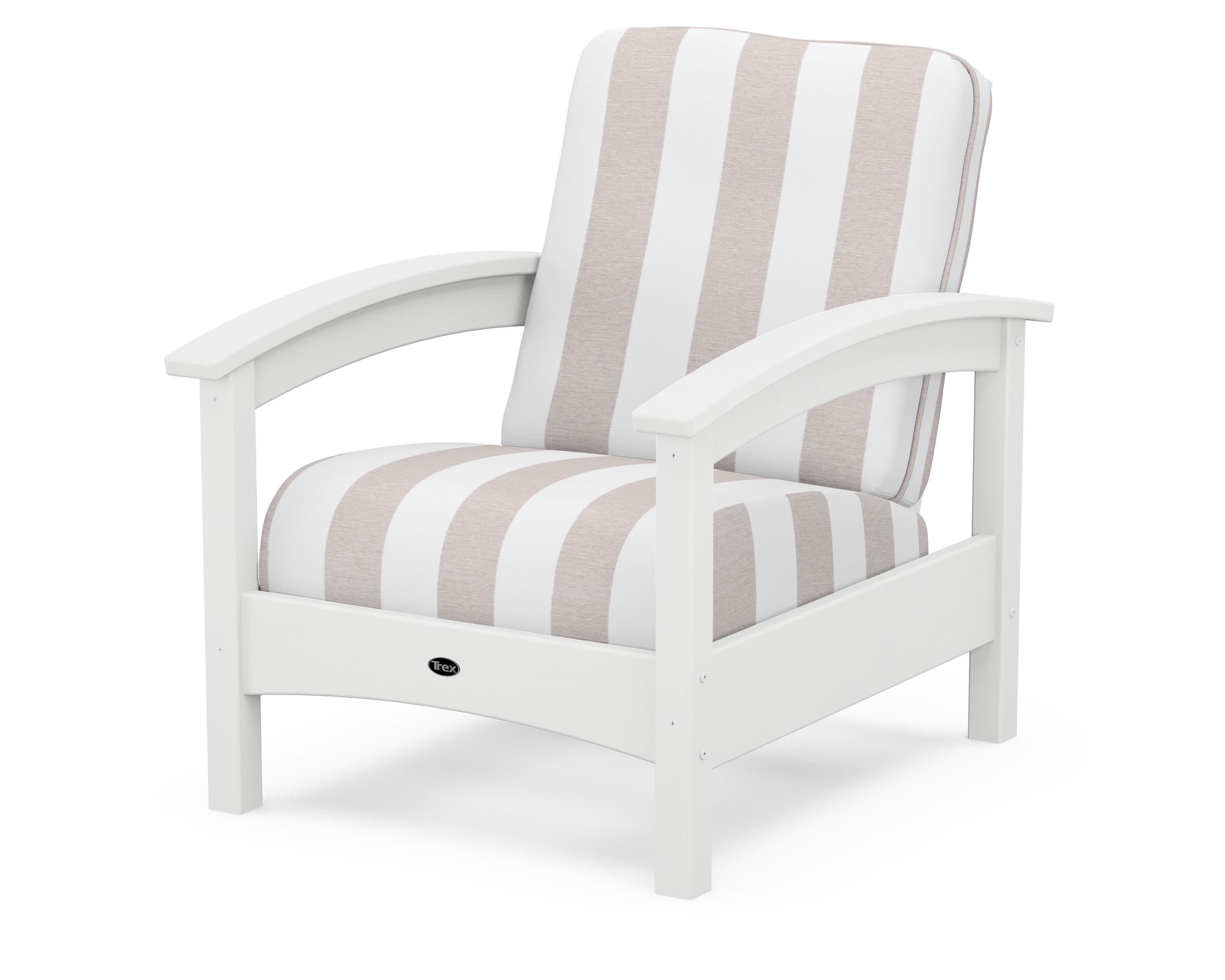 Rockport Club Chair in Classic White / Cabana Stripe Dune Burlap