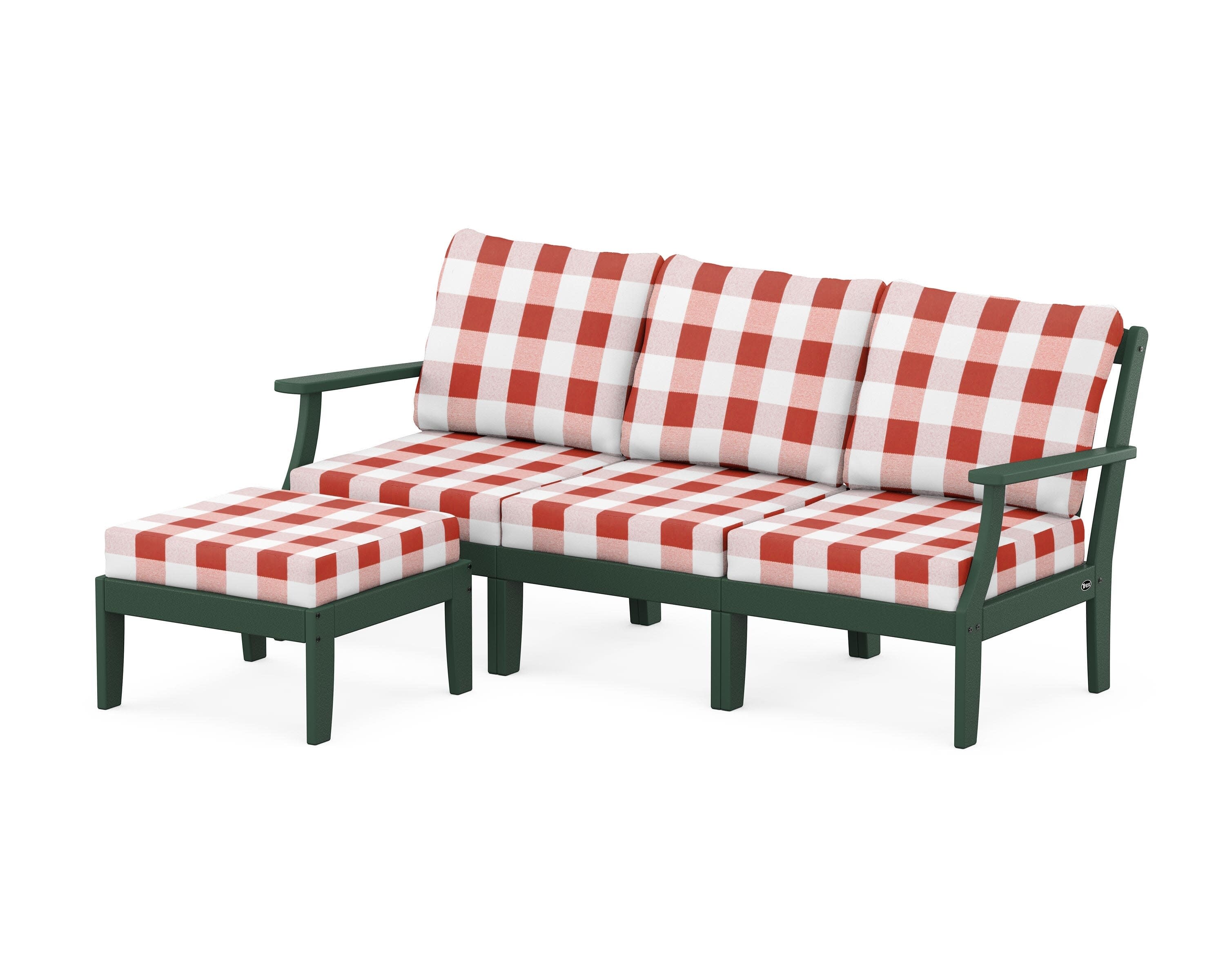 Yacht Club Modular 4-Piece Deep Seating Set with Ottoman in Rainforest Canopy / Buffalo Plaid Crimson