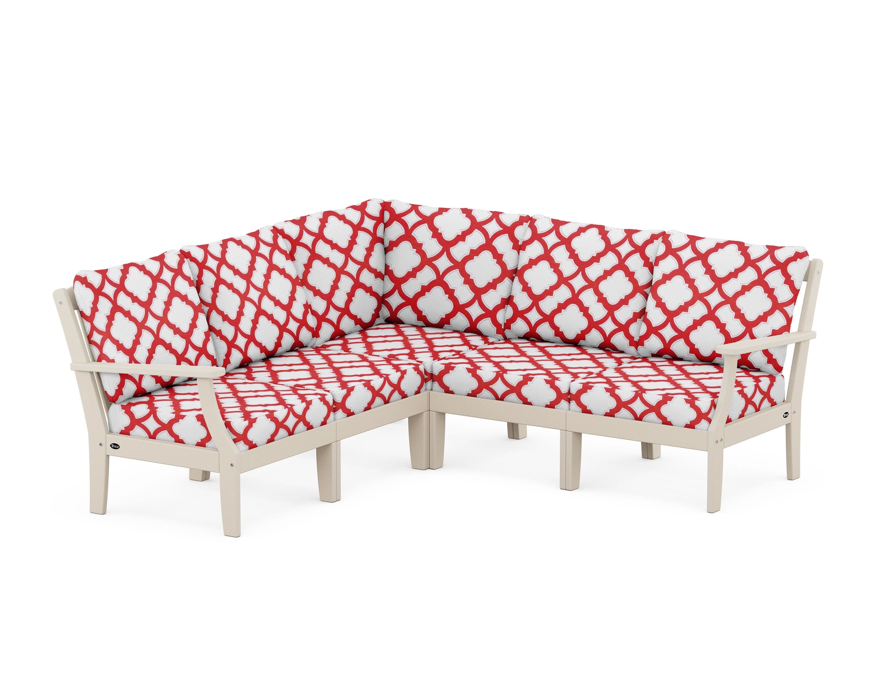Yacht Club Modular 5-Piece Deep Seating Set in Sand Castle / Trellis Crimson