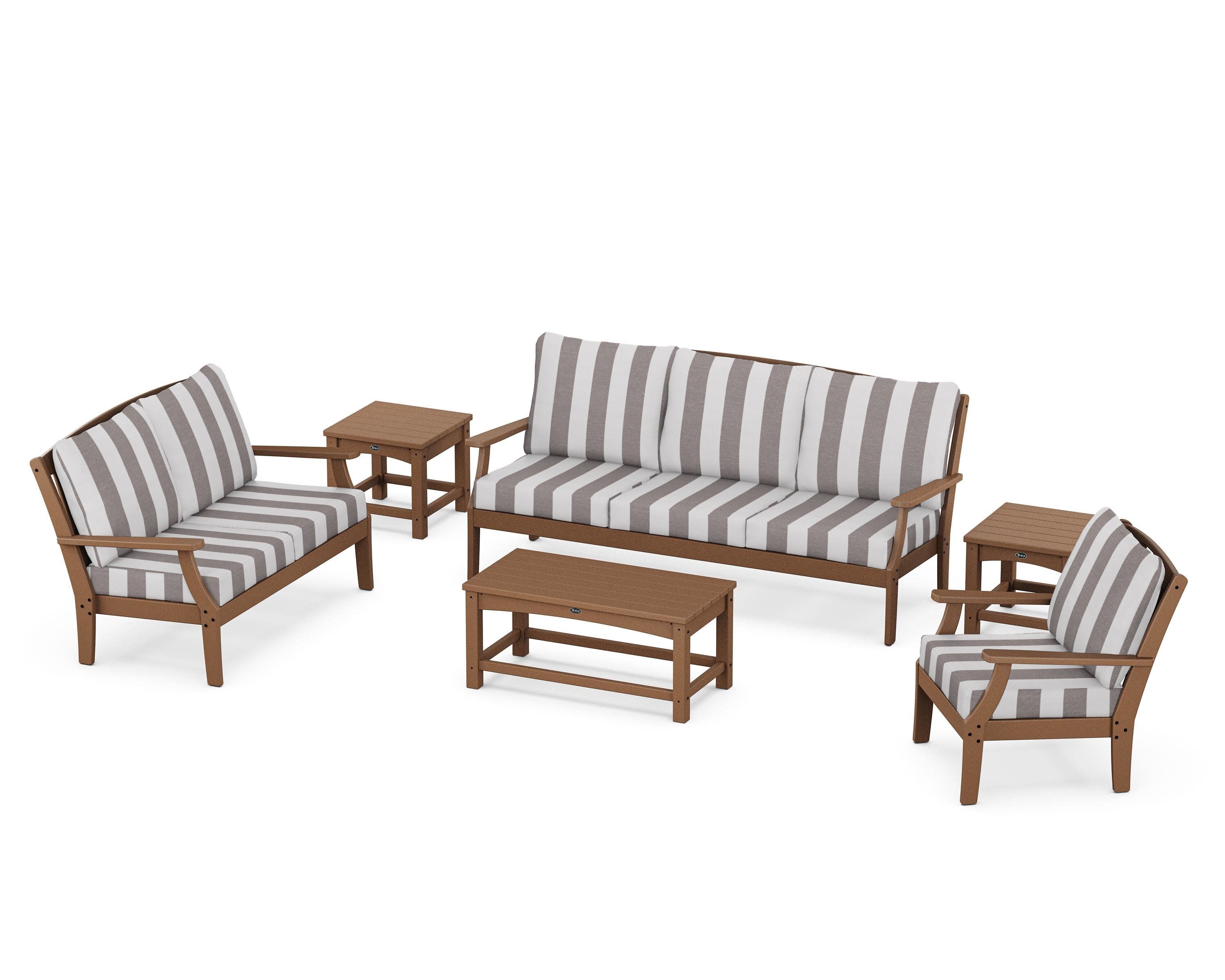 Yacht Club 6-Piece Deep Seating Set in Tree House / Cabana Stripe Grey Mist